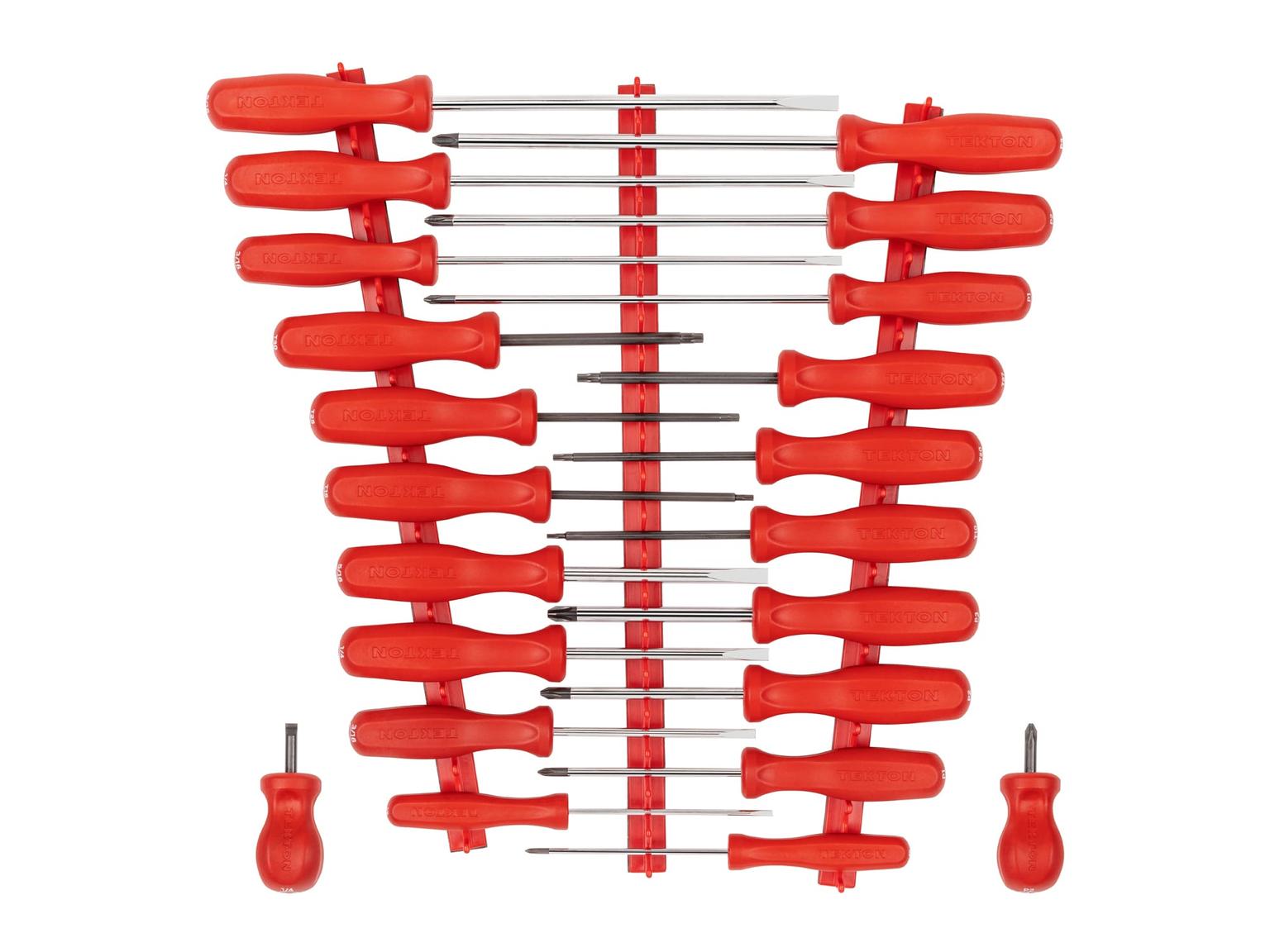 Hard Handle Screwdriver Set with Red Rails and Tray, 22-Piece (#0-#3, 1/8-5/16 in., T10-30)