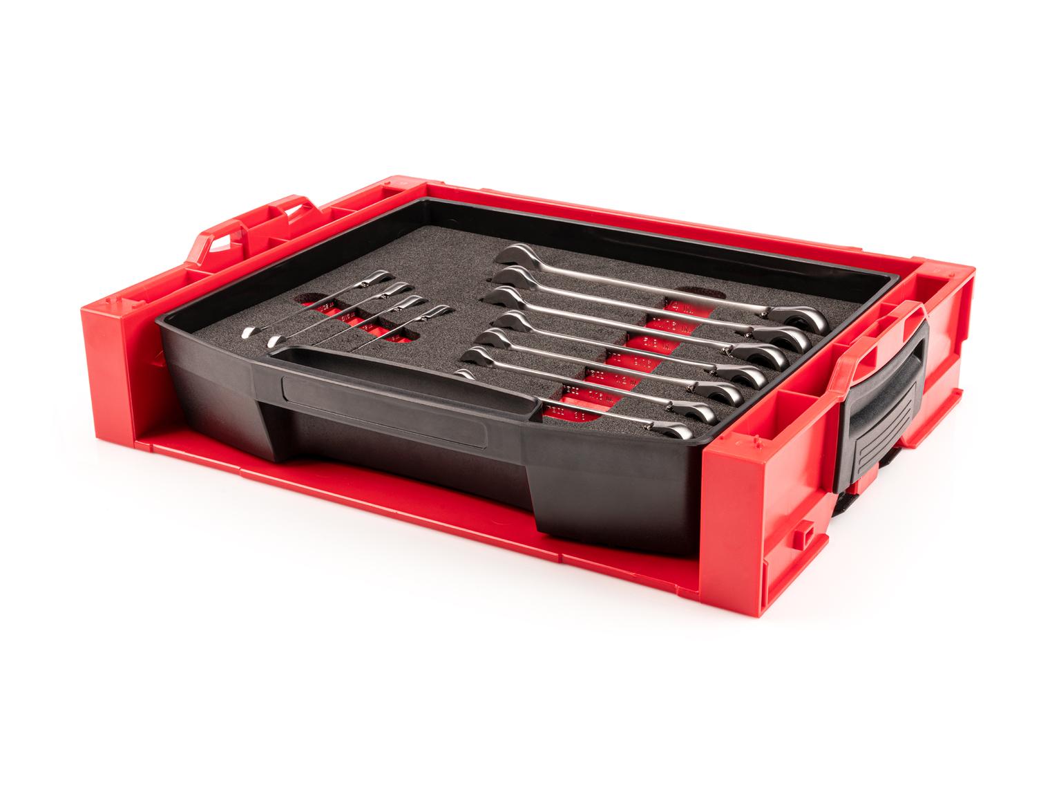 TEKTON OLB94203-T Reversible 12-Point Ratcheting Combination Wrench Set with Open Top Drawer and Rack, 11-Piece (1/4-3/4 in.)