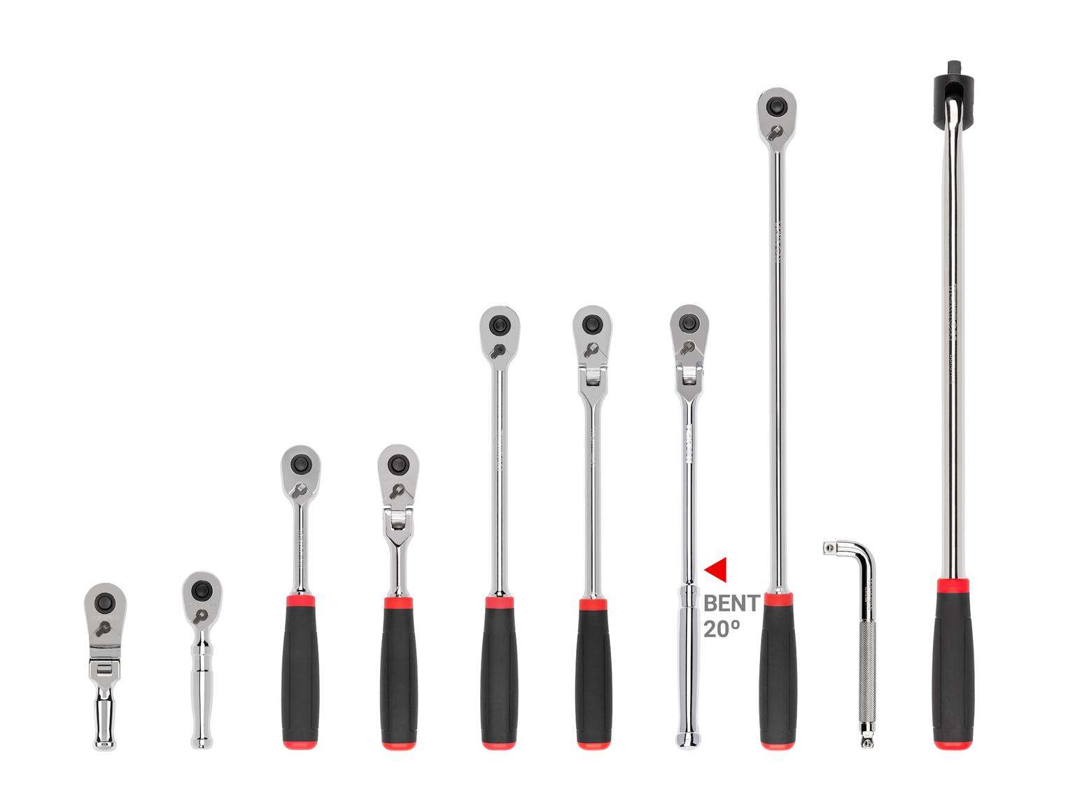 3/8 Inch Drive Quick-Release Comfort Grip Ratchet, L-Handle, and Breaker Bar Set (10-Piece)
