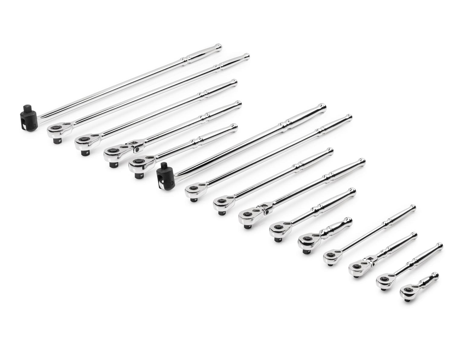 TEKTON SDR99902-T 1/4, 3/8, 1/2 Inch Drive Quick-Release Ratchet & Breaker Bar Set (15-Piece)