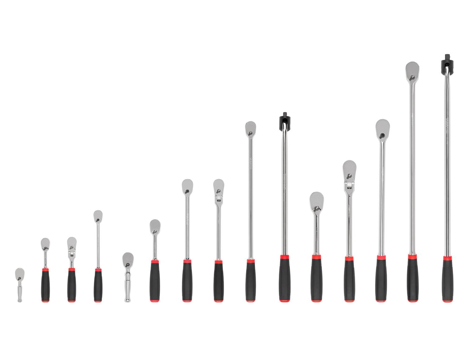 1/4, 3/8, 1/2 Inch Drive Comfort Grip Ratchet and Breaker Bar Set (15-Piece)
