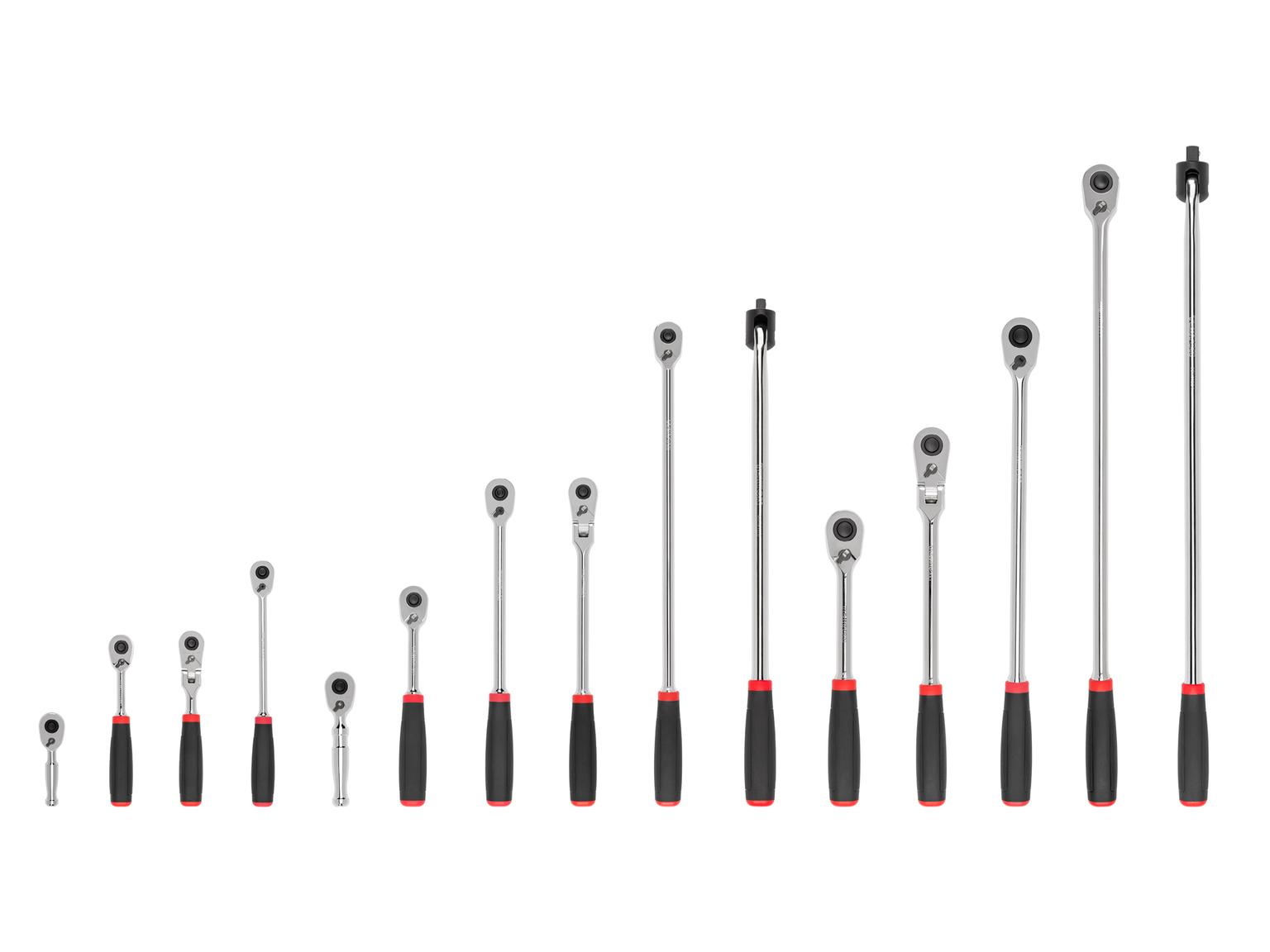 1/4, 3/8, 1/2 Inch Drive Quick-Release Comfort Grip Ratchet and Breaker Bar Set (15-Piece)