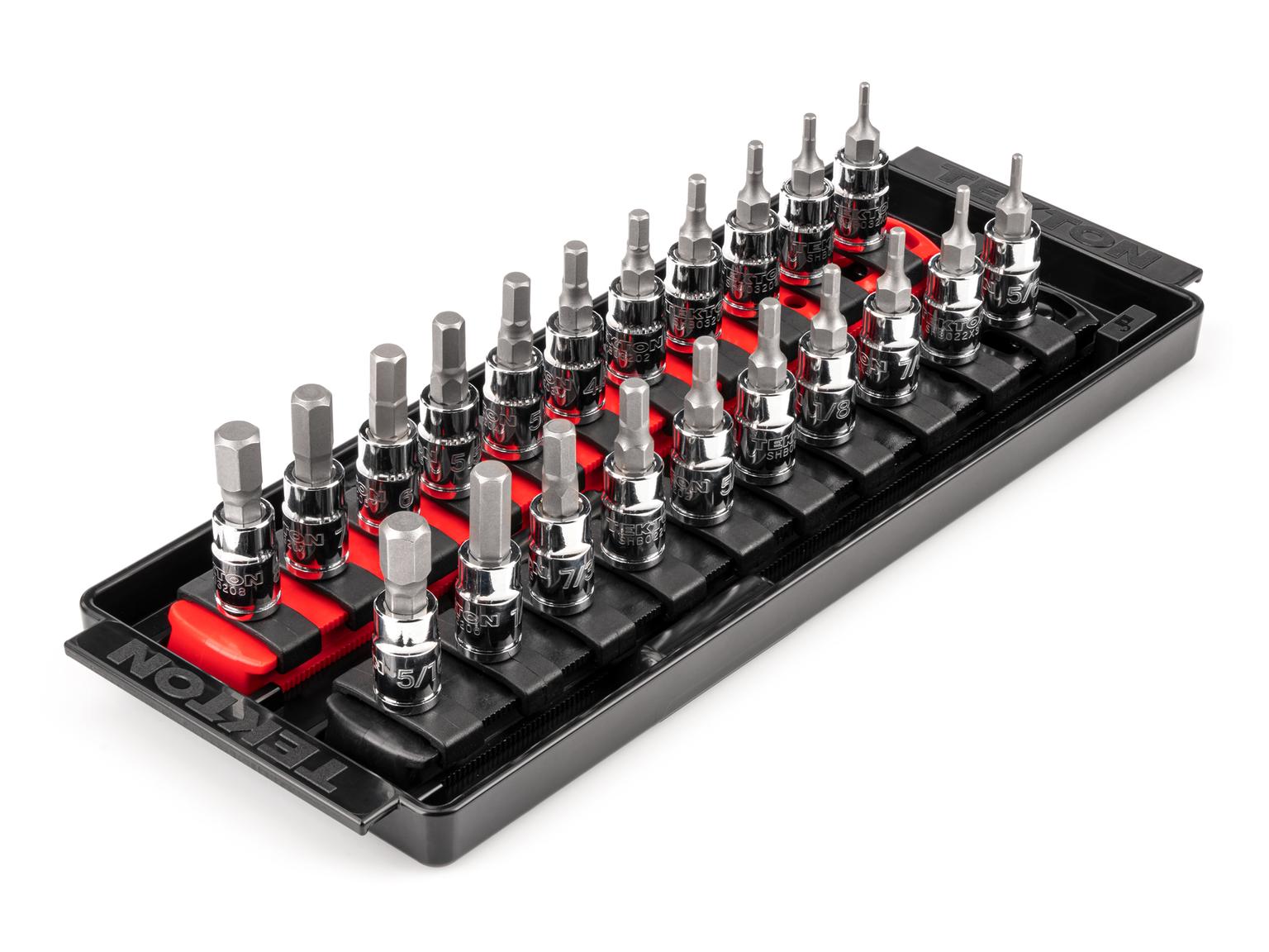1/4 Inch Drive Hex Bit Socket Set with Rails and Tray (21-Piece)