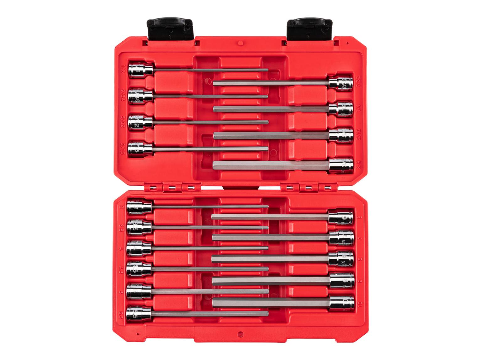 3/8 Inch Drive Long Hex Bit Socket Set with Case (19-Piece)