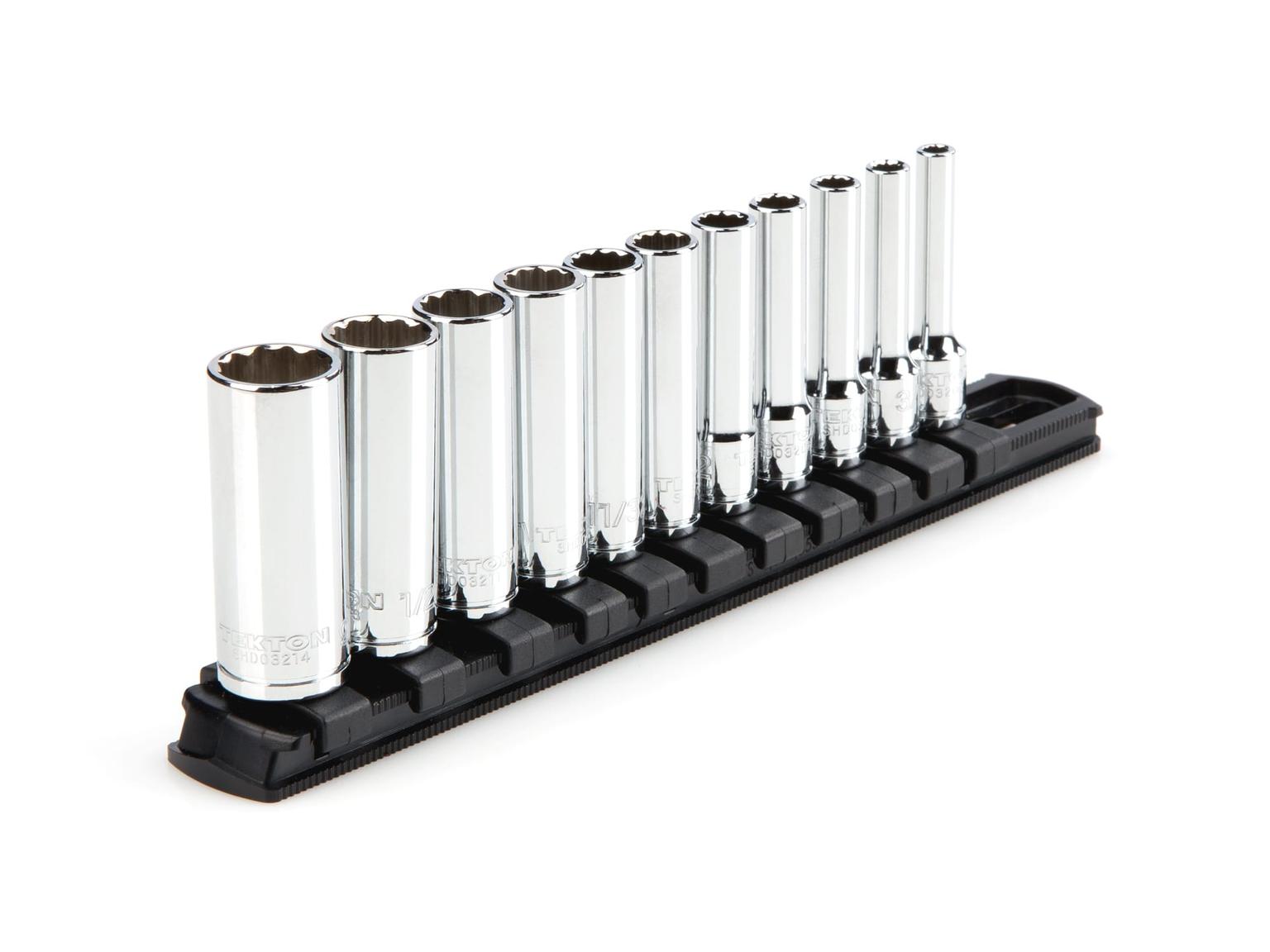 1/4 Inch Drive Deep 12-Point Socket Set with Rail (11-Piece)