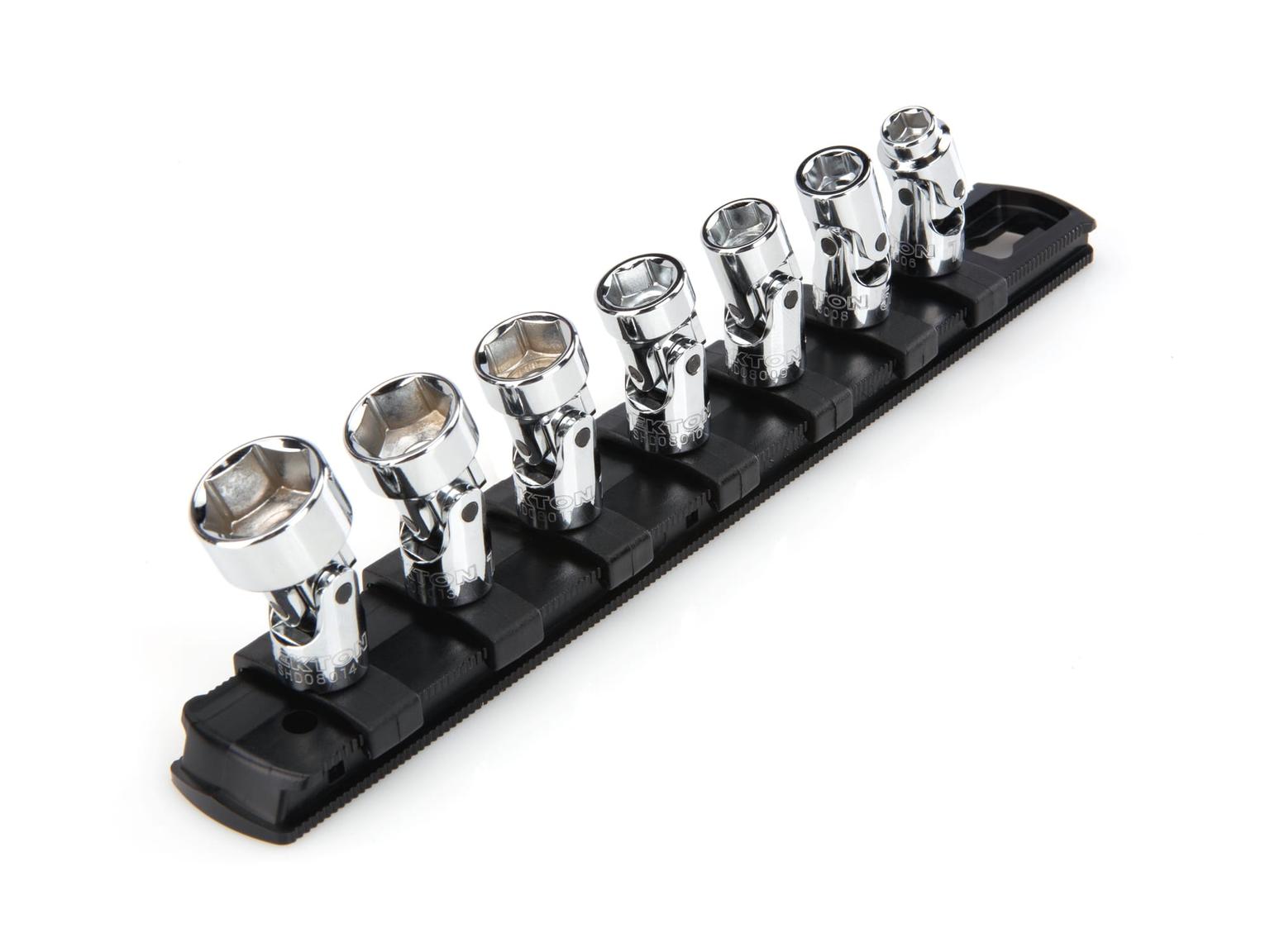 1/4 Inch Drive 6-Point Universal Joint Socket Set with Rail (7-Piece)