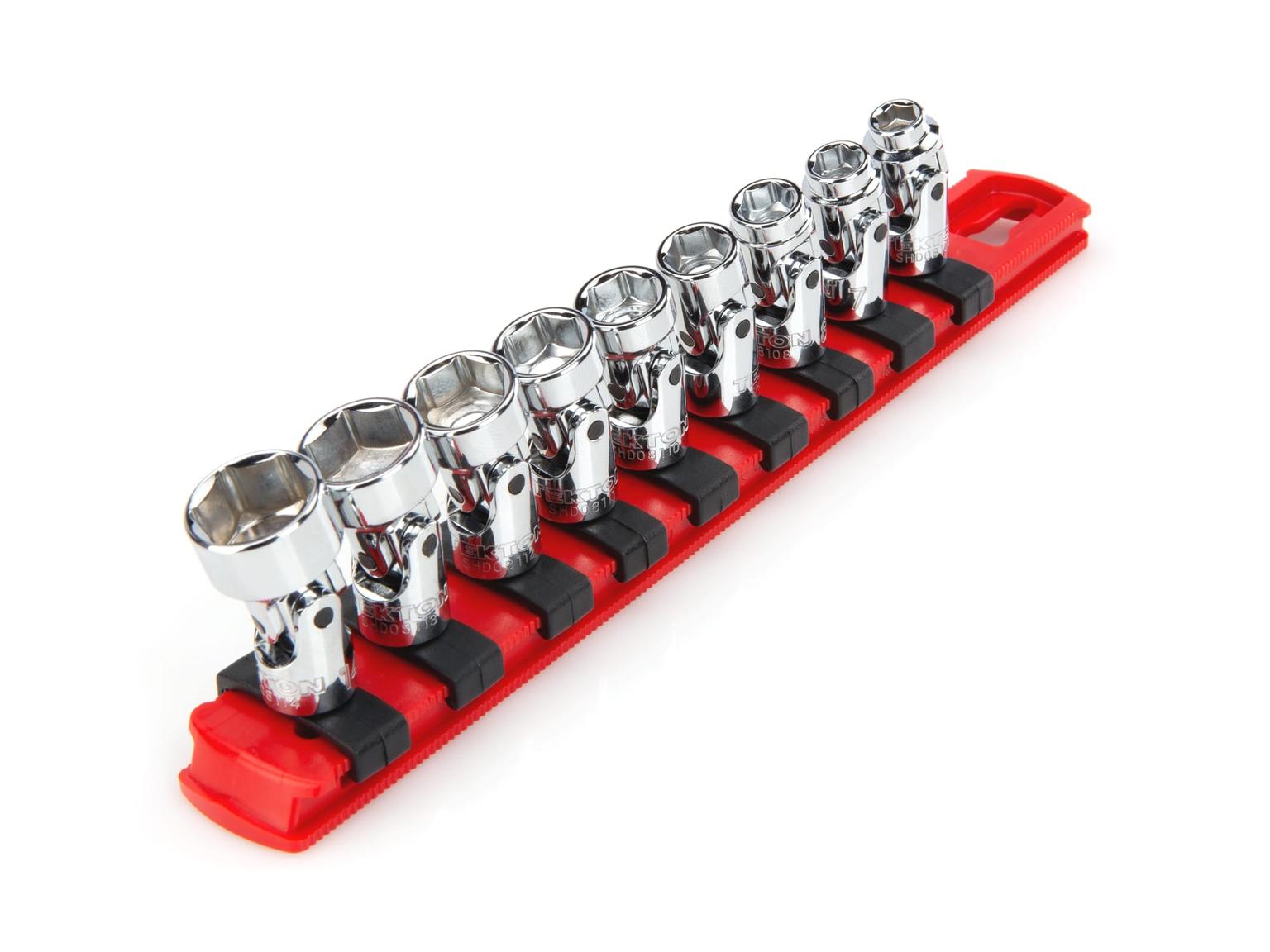 1/4 Inch Drive 6-Point Universal Joint Socket Set with Rail (9-Piece)