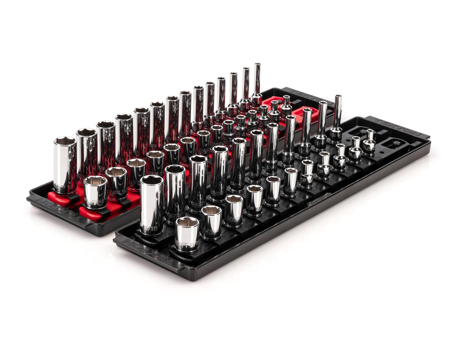 1/4 Inch Drive 6-Point Socket Set with Rails and Trays (50-Piece)