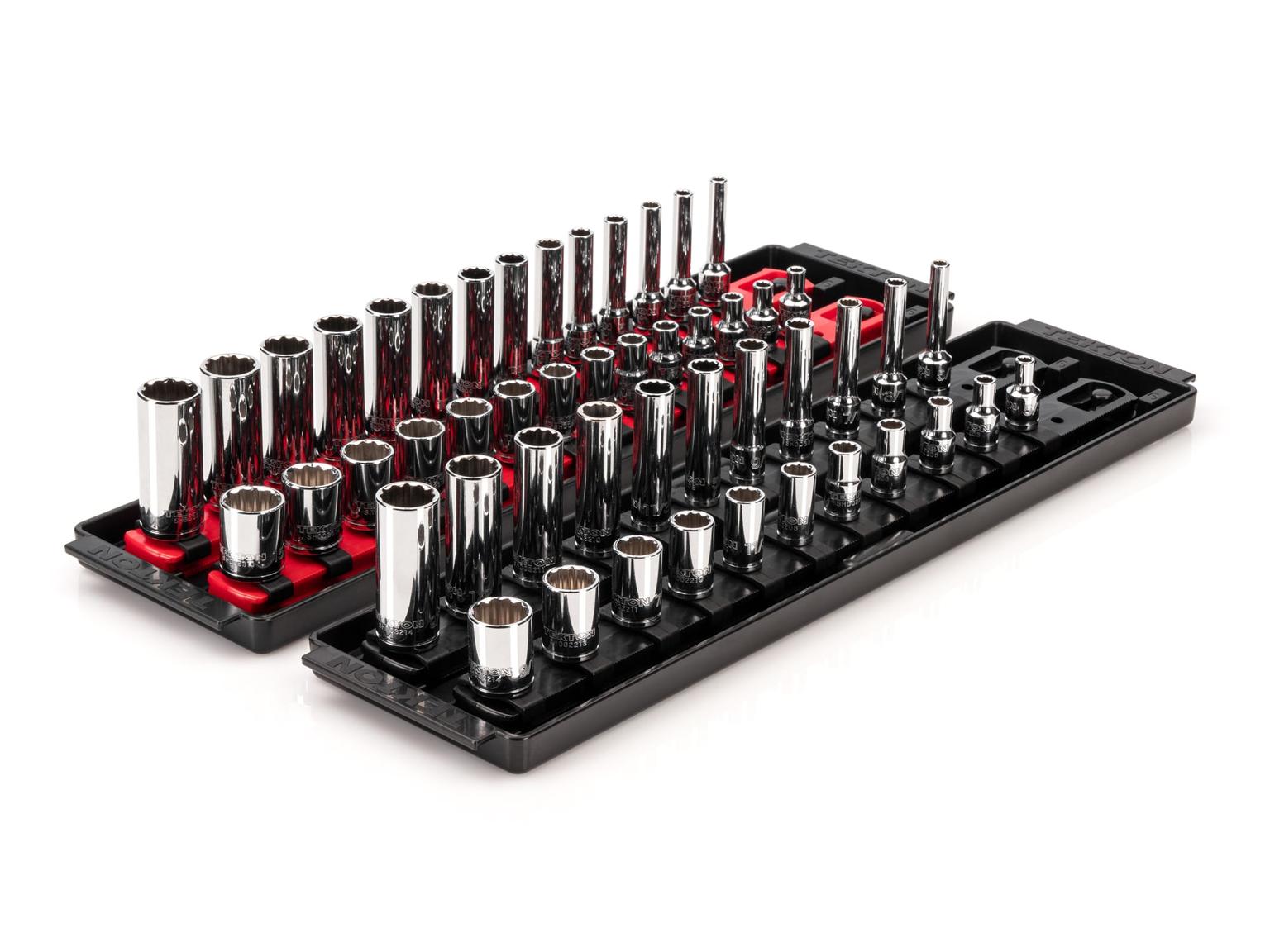 1/4 Inch Drive 12-Point Socket Set with Rails and Trays (50-Piece)