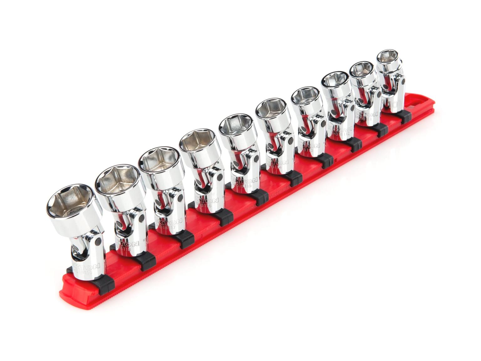 3/8 Inch Drive 6-Point Universal Joint Socket Set with Rail (10-Piece)