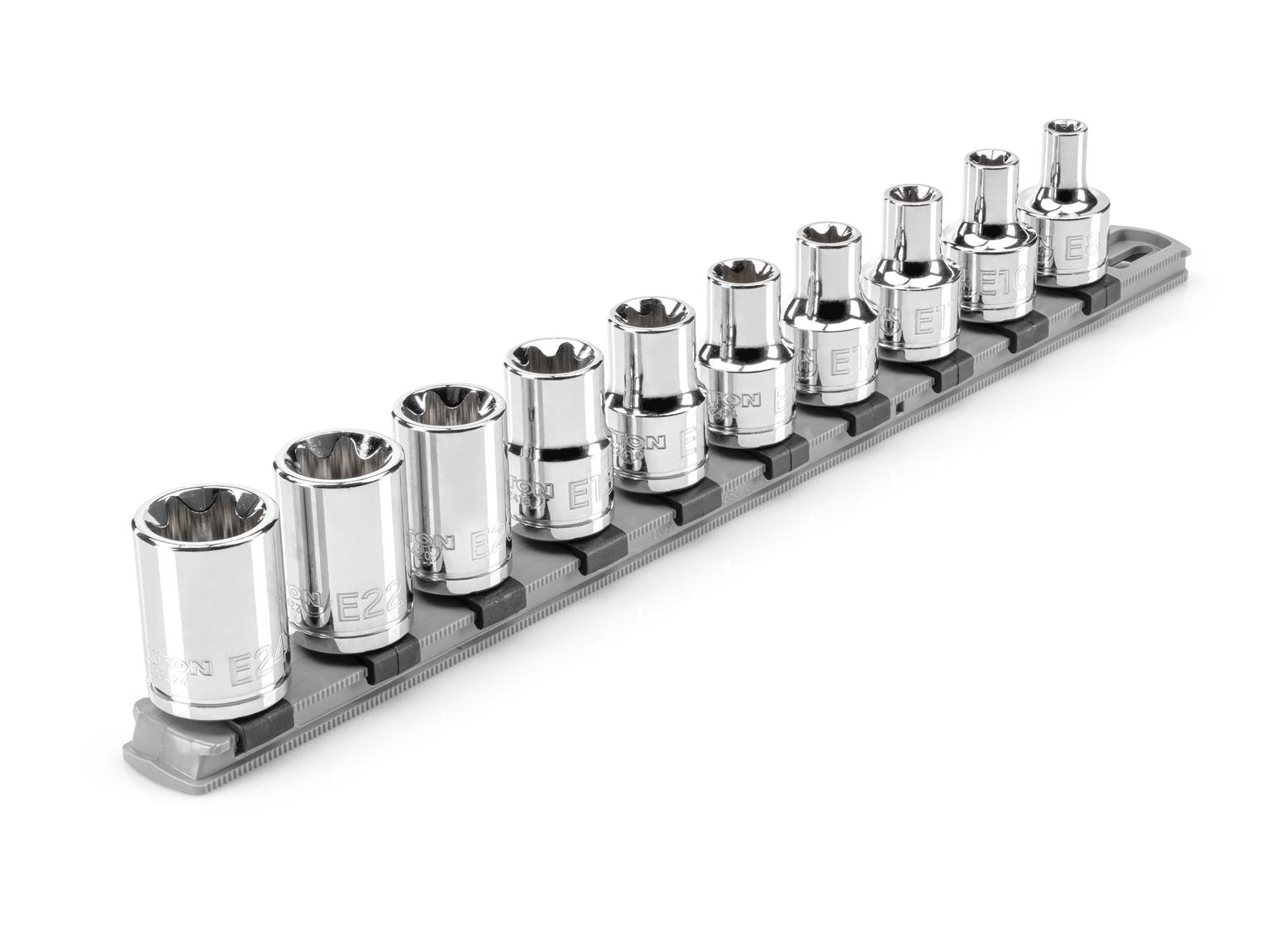 1/2 Inch Drive External Star Socket Set with Rail (10-Piece)