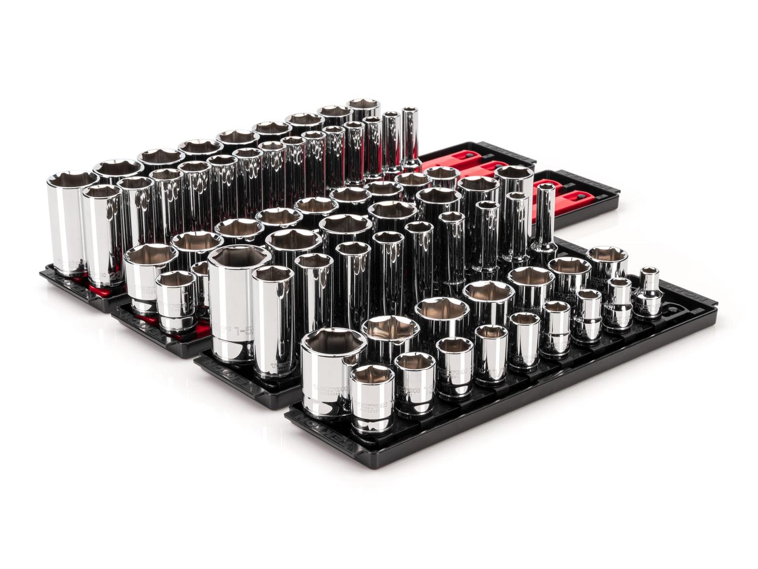 1/2 Inch Drive 6-Point Socket Set with Rails and Trays, 78-Piece (3/8-1-5/16 in., 10-32 mm)