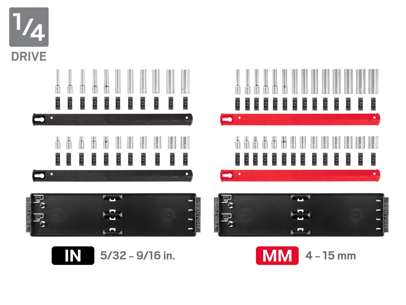 TEKTON SHD99202-T 1/4, 3/8, 1/2 Inch Drive 6-Point Socket Set with Rails (214-Piece)