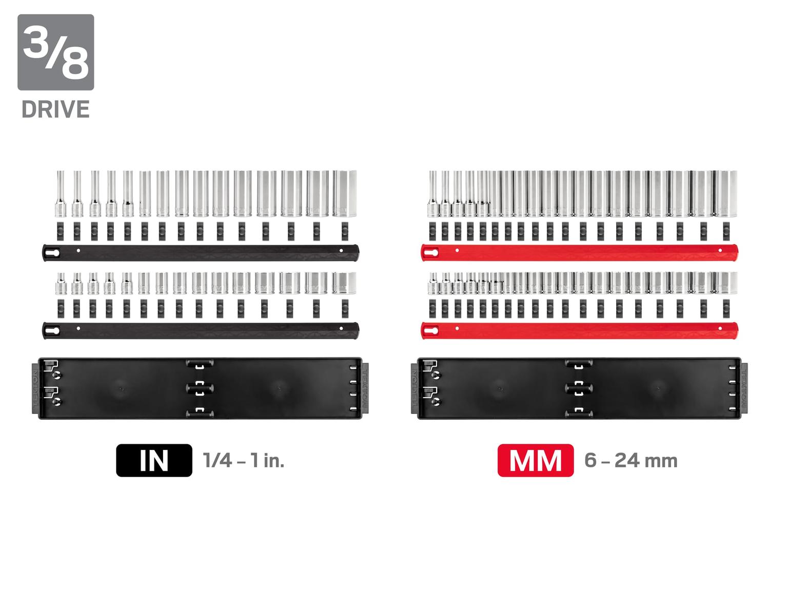 TEKTON SHD99202-T 1/4, 3/8, 1/2 Inch Drive 6-Point Socket Set with Rails (214-Piece)