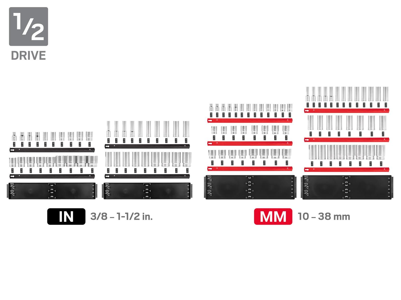 TEKTON SHD99202-T 1/4, 3/8, 1/2 Inch Drive 6-Point Socket Set with Rails (214-Piece)