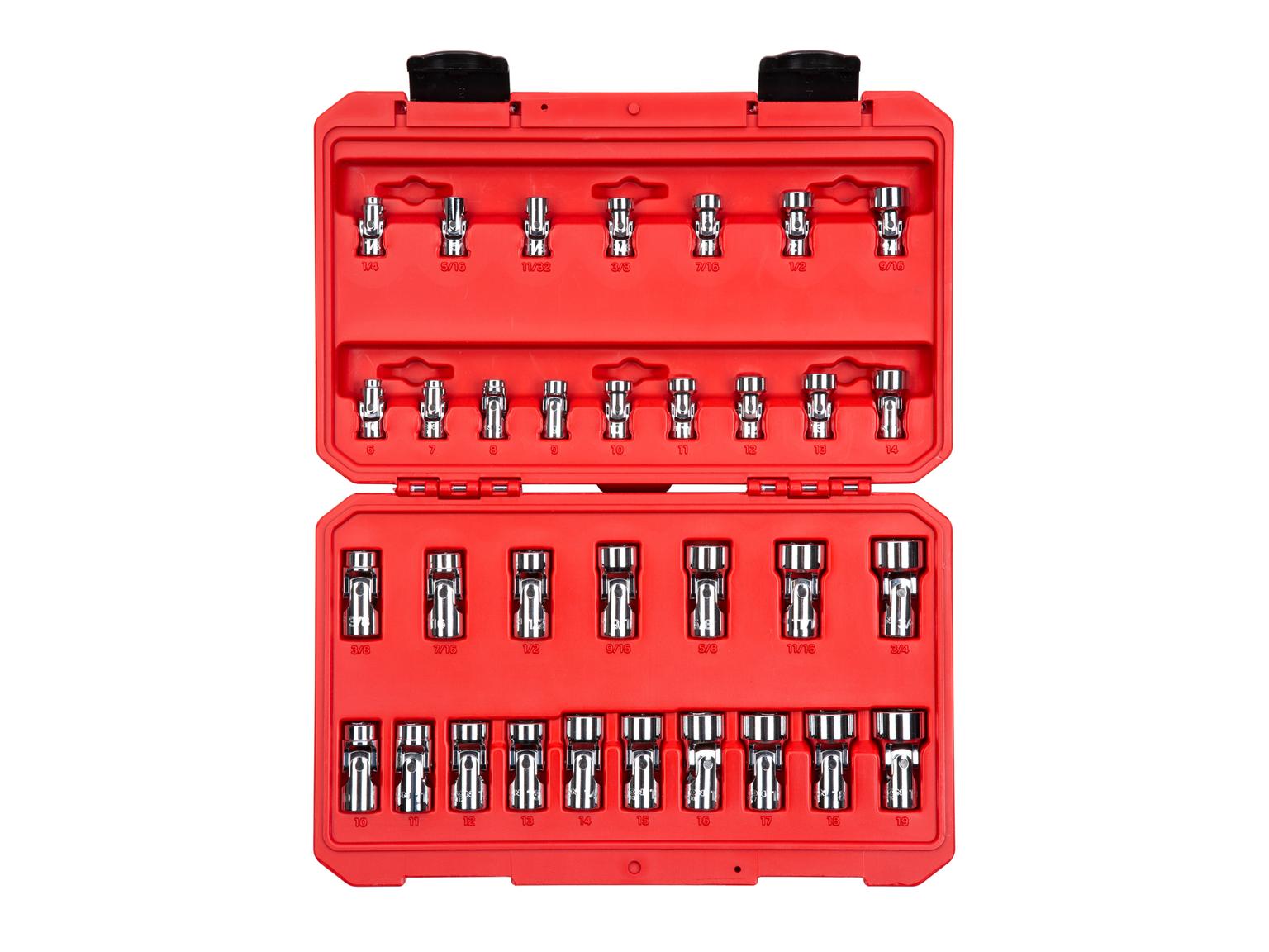 1/4, 3/8 Inch Drive 6-Point Universal Joint Socket Set with Case (33-Piece)