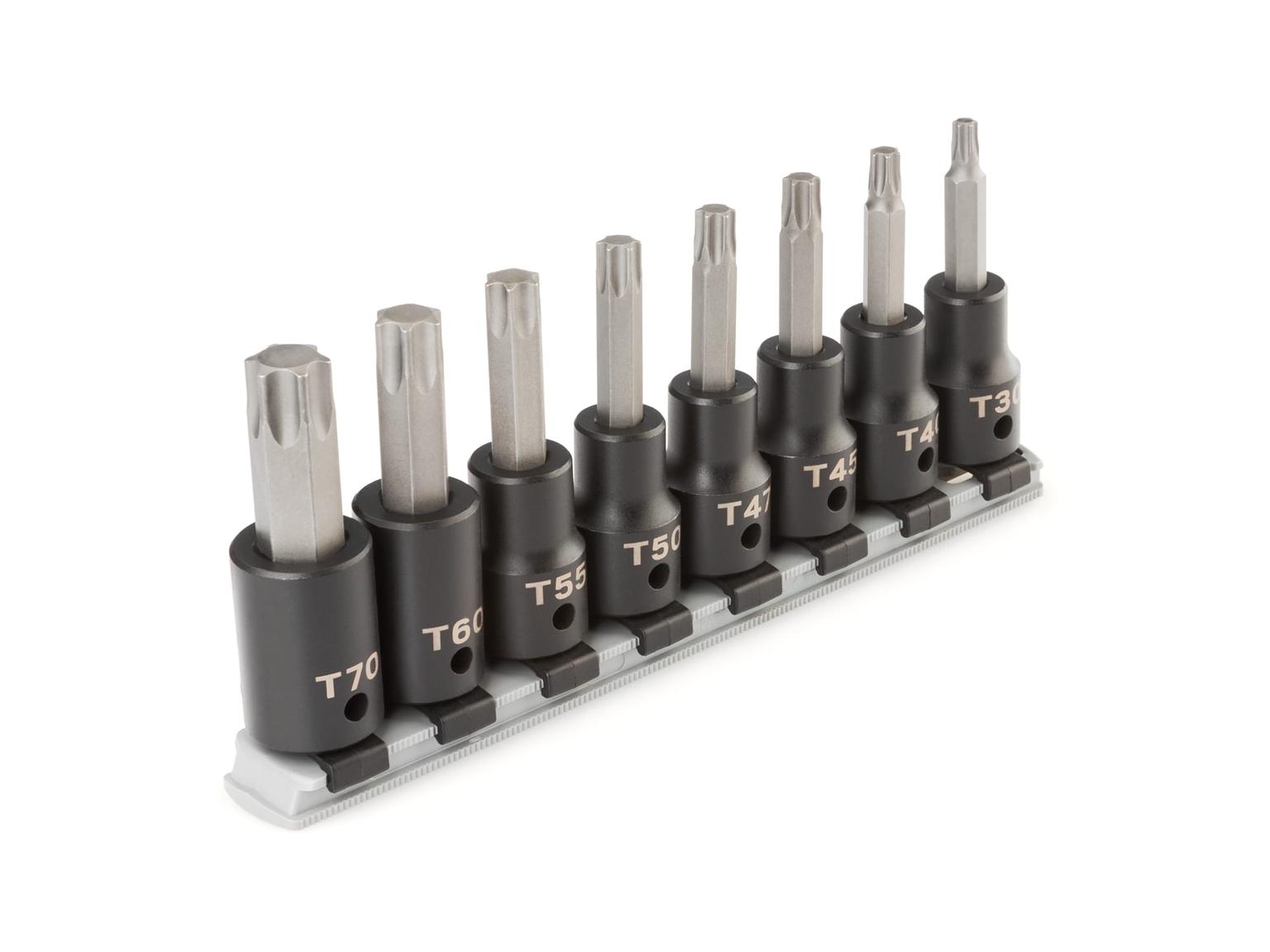 1/2 Inch Drive Torx Impact Bit Socket Set with Rail (8-Piece)