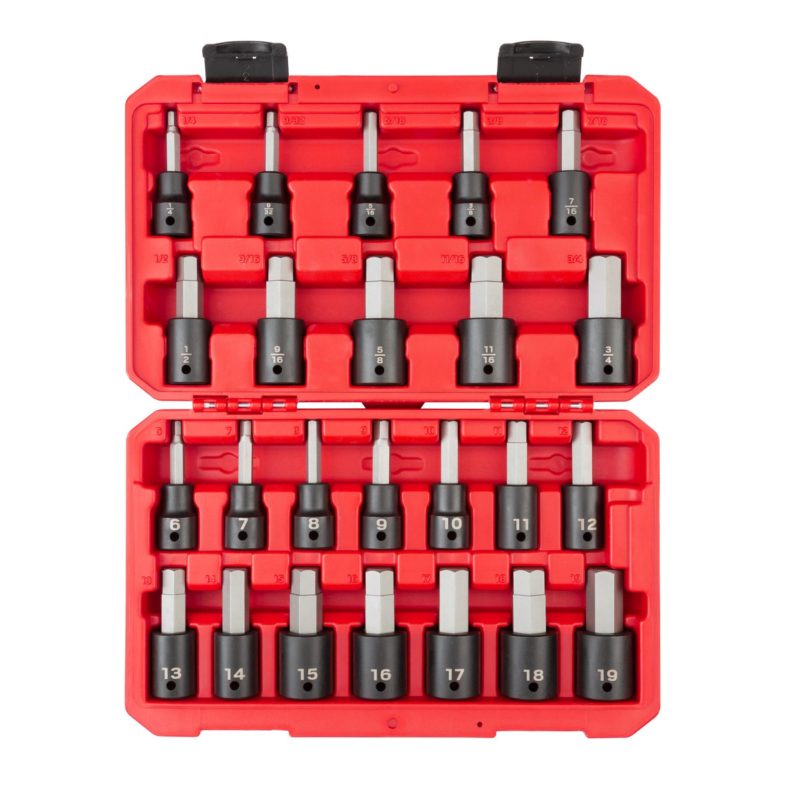 1/2 Inch Drive Hex Impact Bit Socket Set with Case (24-Piece)