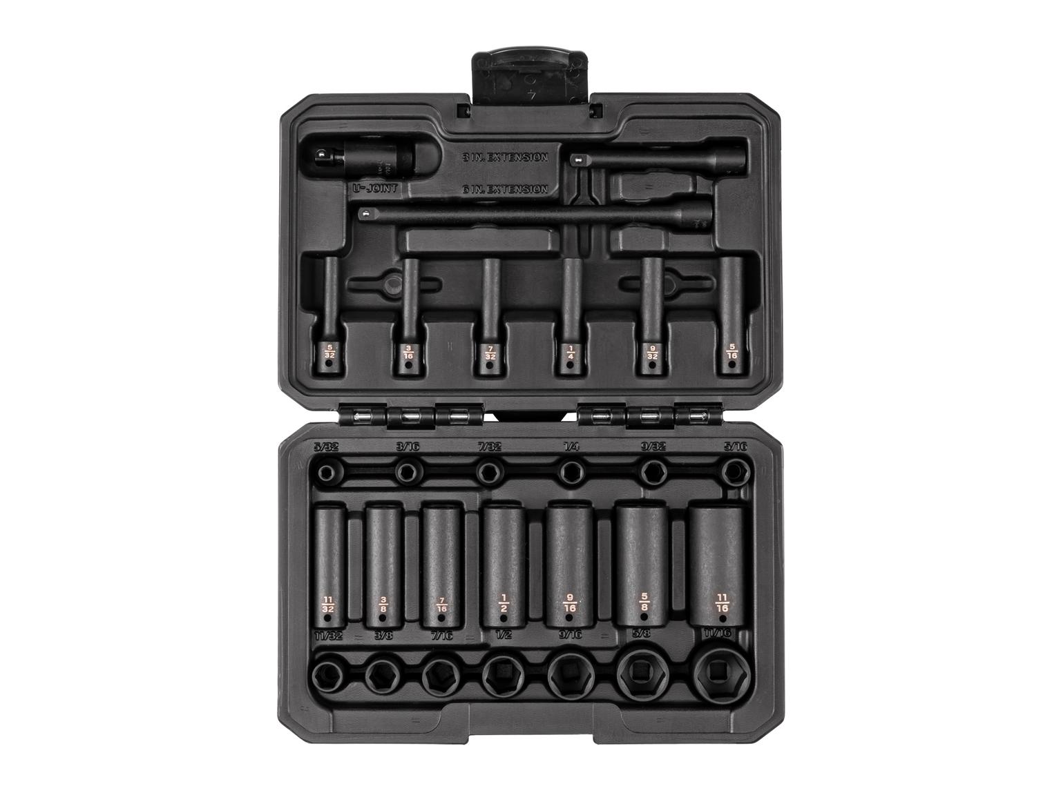 1/4 Inch Drive 6-Point Impact Socket Set with Case (29-Piece)