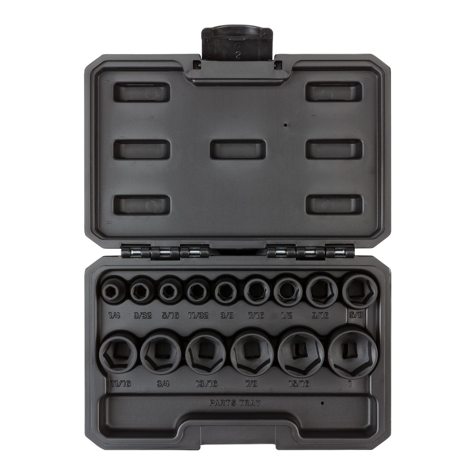 3/8 Inch Drive 6-Point Impact Socket Set with Case (15-Piece)