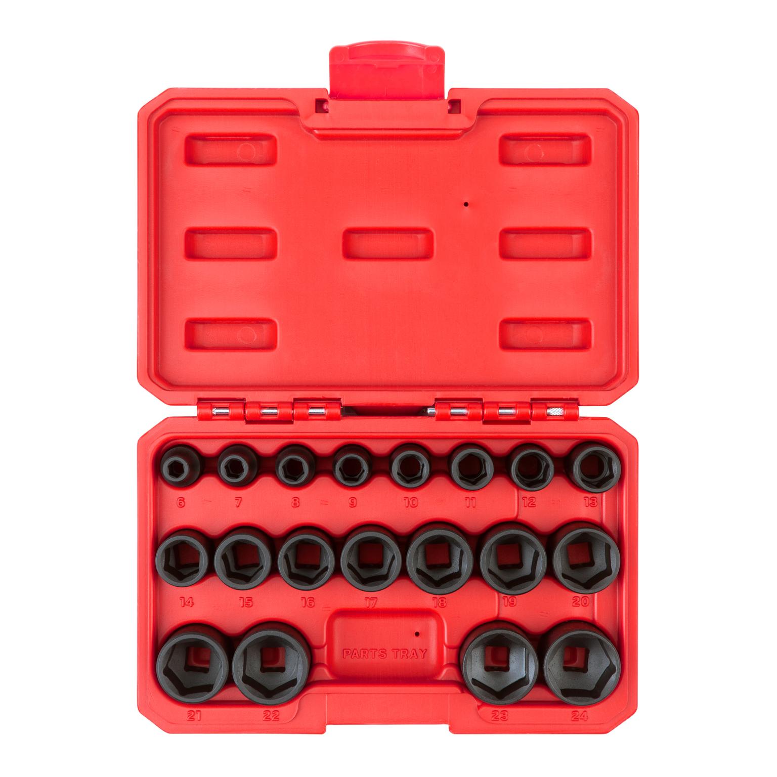 3/8 Inch Drive 6-Point Impact Socket Set with Case (19-Piece)