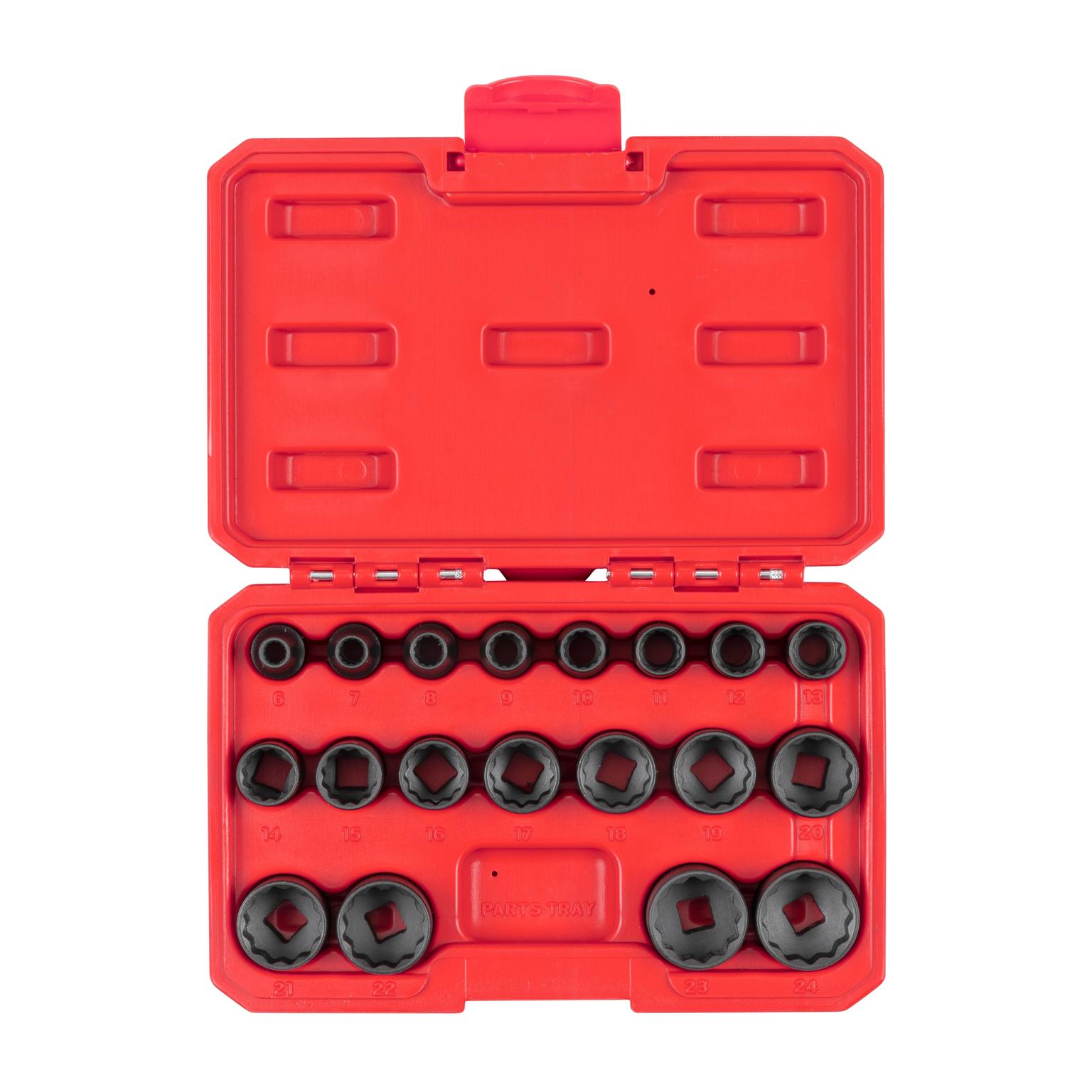 3/8 Inch Drive 12-Point Impact Socket Set with Case (19-Piece)