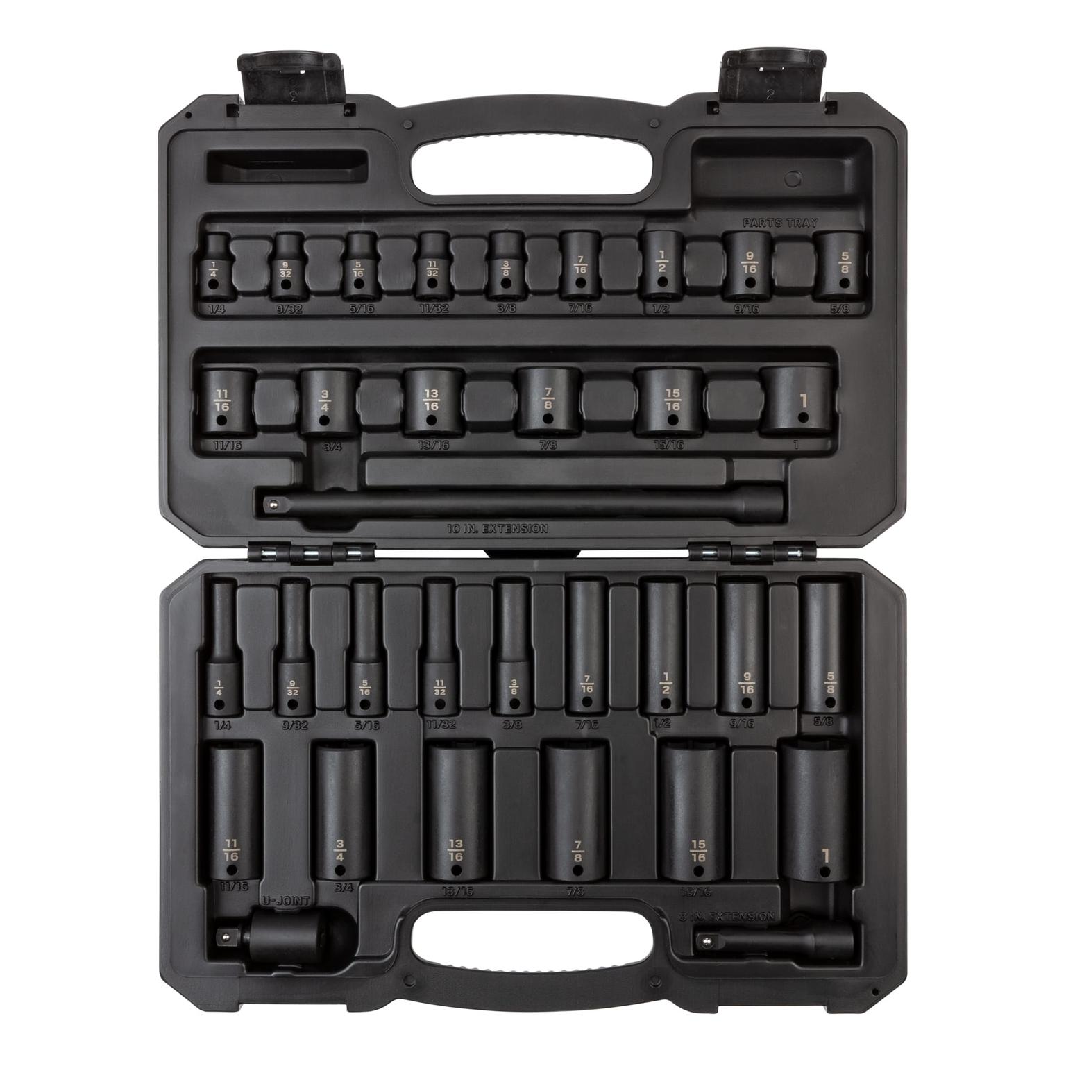 3/8 Inch Drive 6-Point Impact Socket Set with Case (33-Piece)
