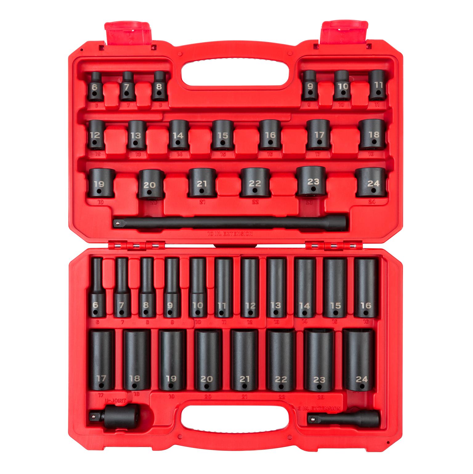 3/8 Inch Drive 6-Point Impact Socket Set with Case (41-Piece)