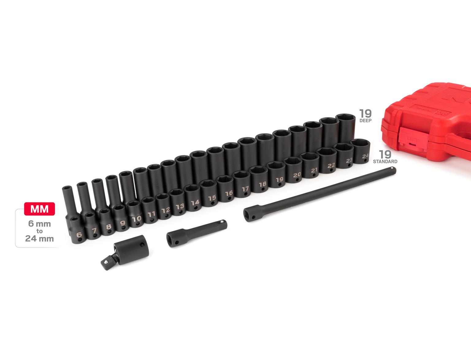 TEKTON SID91401-D 3/8 Inch Drive 6-Point Impact Socket Set, 41-Piece (6-24 mm)
