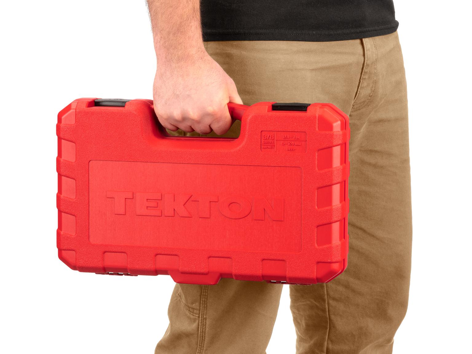 TEKTON SID91403-D 3/8 Inch Drive Deep 6-Point Impact Socket Set, 37-Piece (1/4-1 in., 6-24 mm)