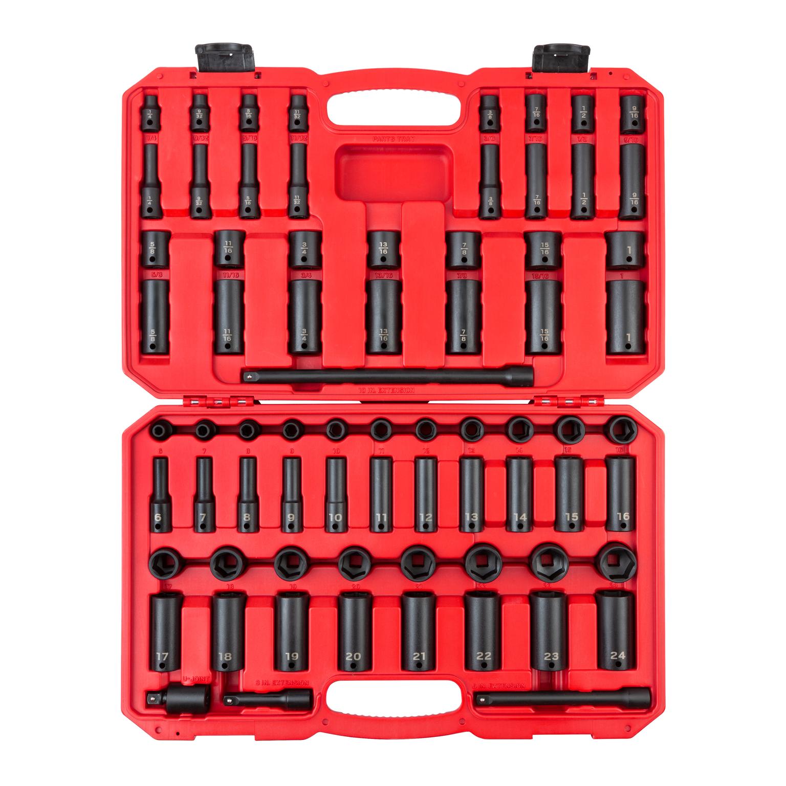 3/8 Inch Drive 6-Point Impact Socket Set with Case (72-Piece)