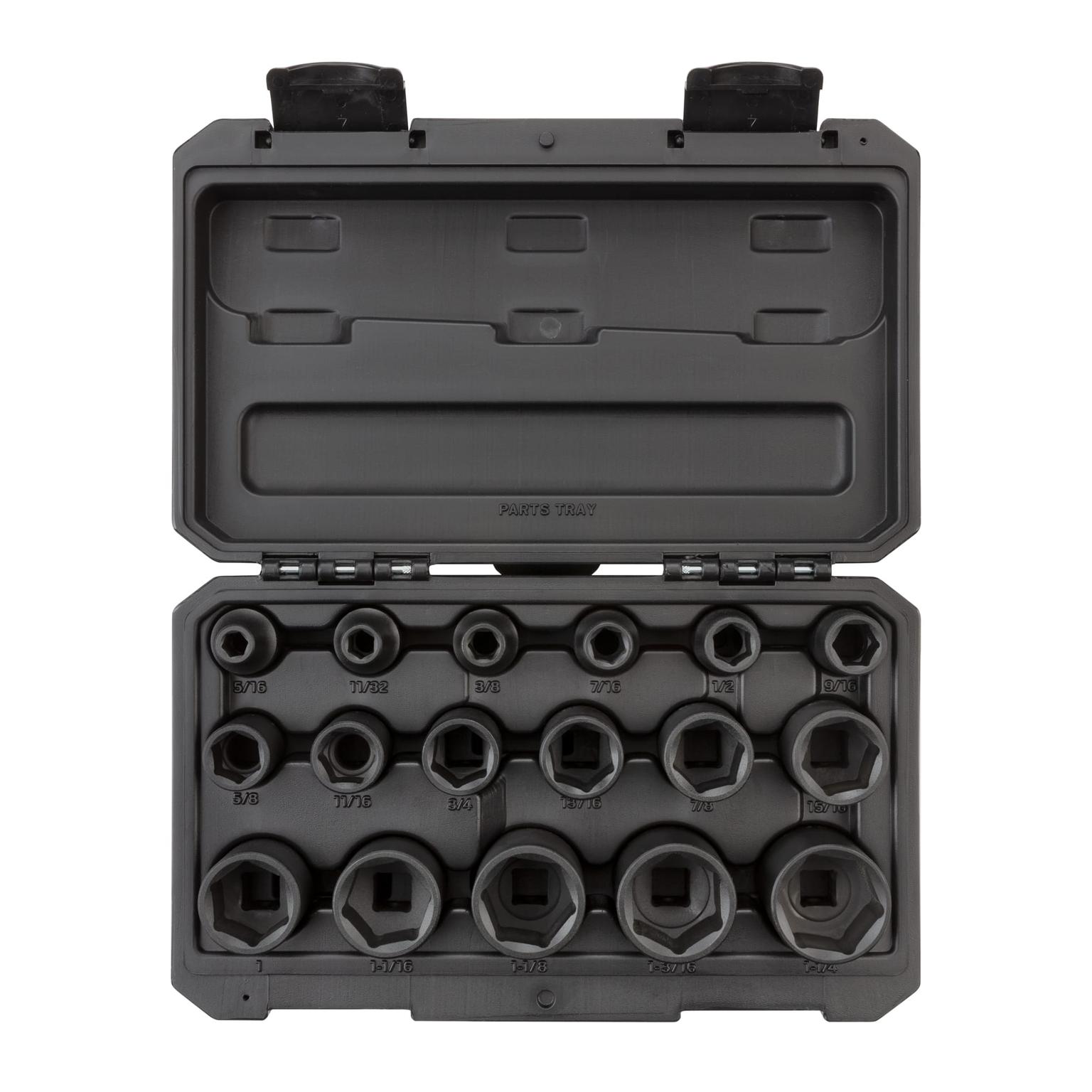 1/2 Inch Drive 6-Point Impact Socket Set with Case (17-Piece)