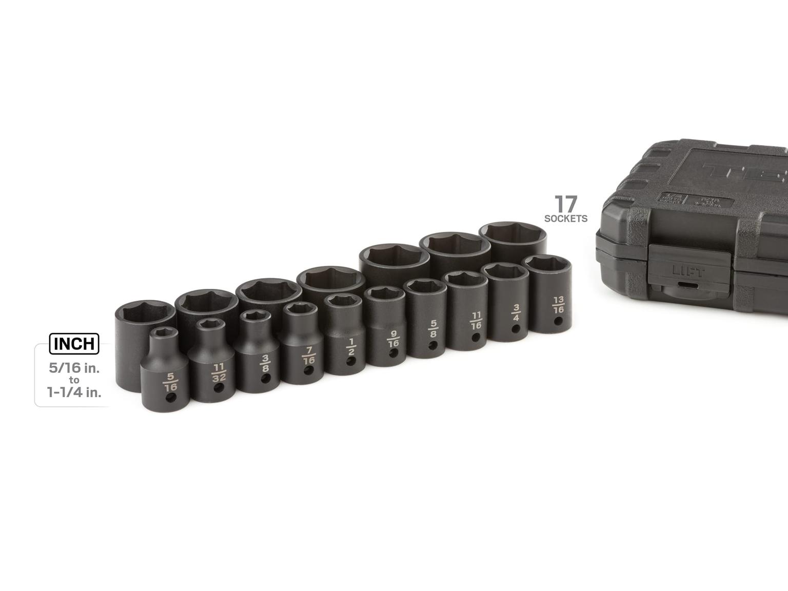 TEKTON SID92301-D 1/2 Inch Drive 6-Point Impact Socket Set, 17-Piece (5/16 - 1-1/4 in.)