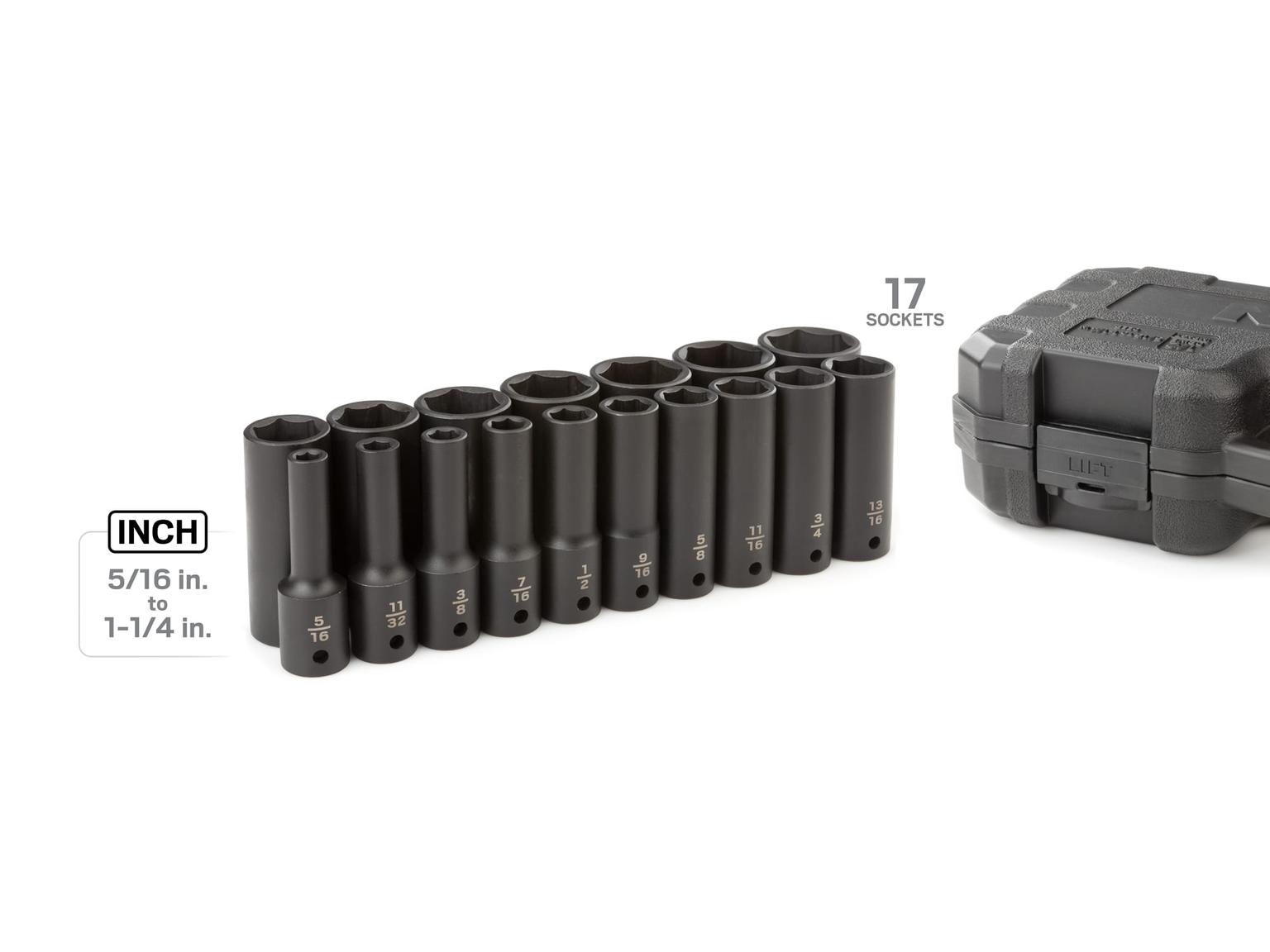 TEKTON SID92305-D 1/2 Inch Drive Deep 6-Point Impact Socket Set, 17-Piece (5/16 - 1-1/4 in.)