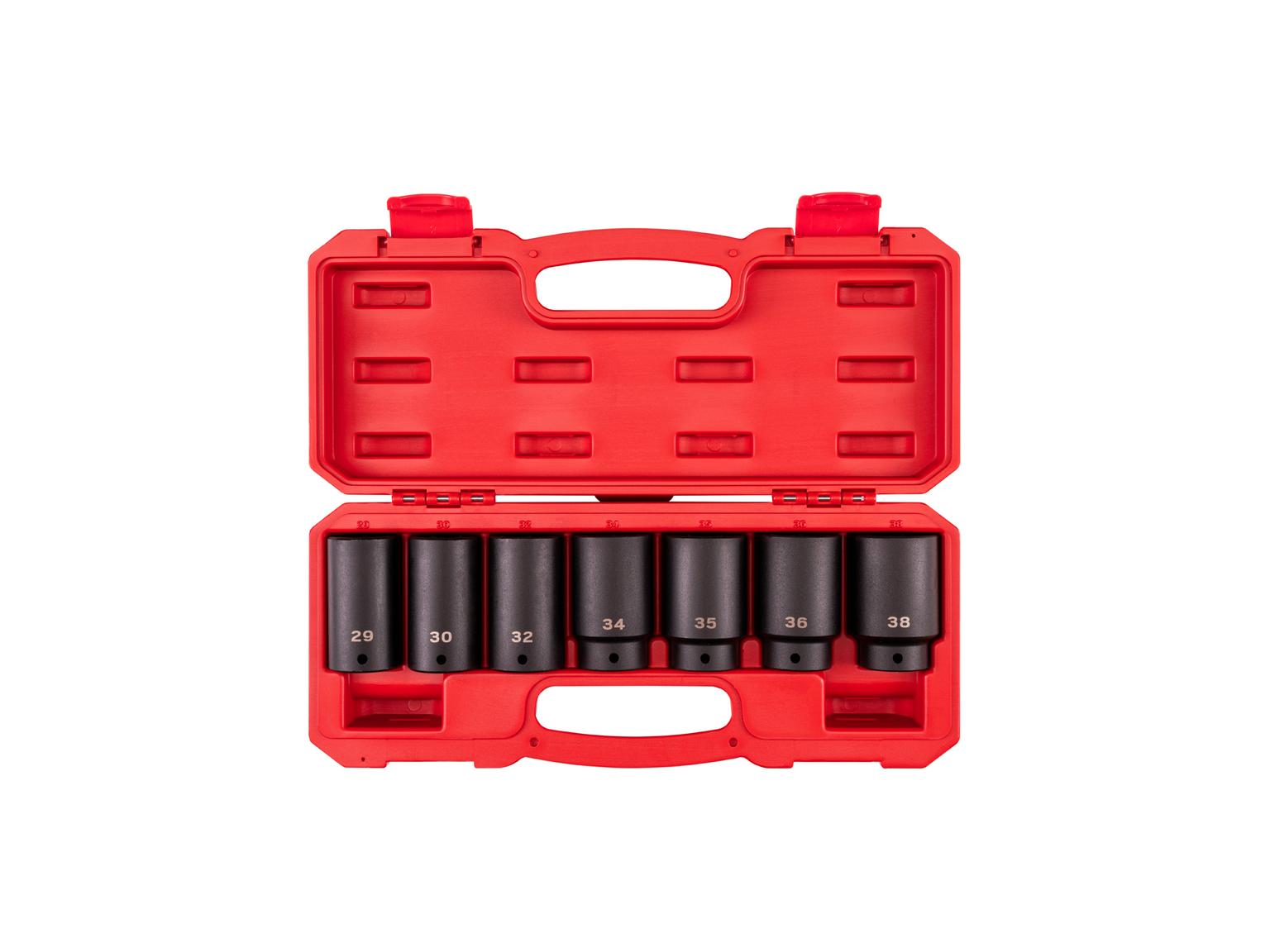 1/2 Inch Drive Deep 6-Point Axle Nut Impact Socket Set with Case (7-Piece)