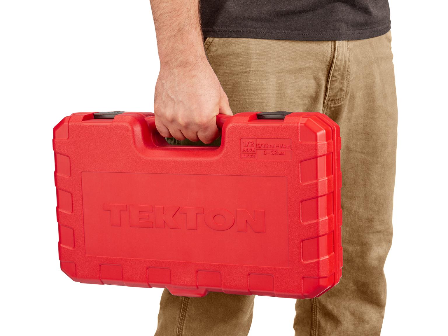 TEKTON SID92403-D 1/2 Inch Drive 6-Point Impact Socket Set, 45-Piece (5/16 - 1-1/4 in., 8-32 mm)