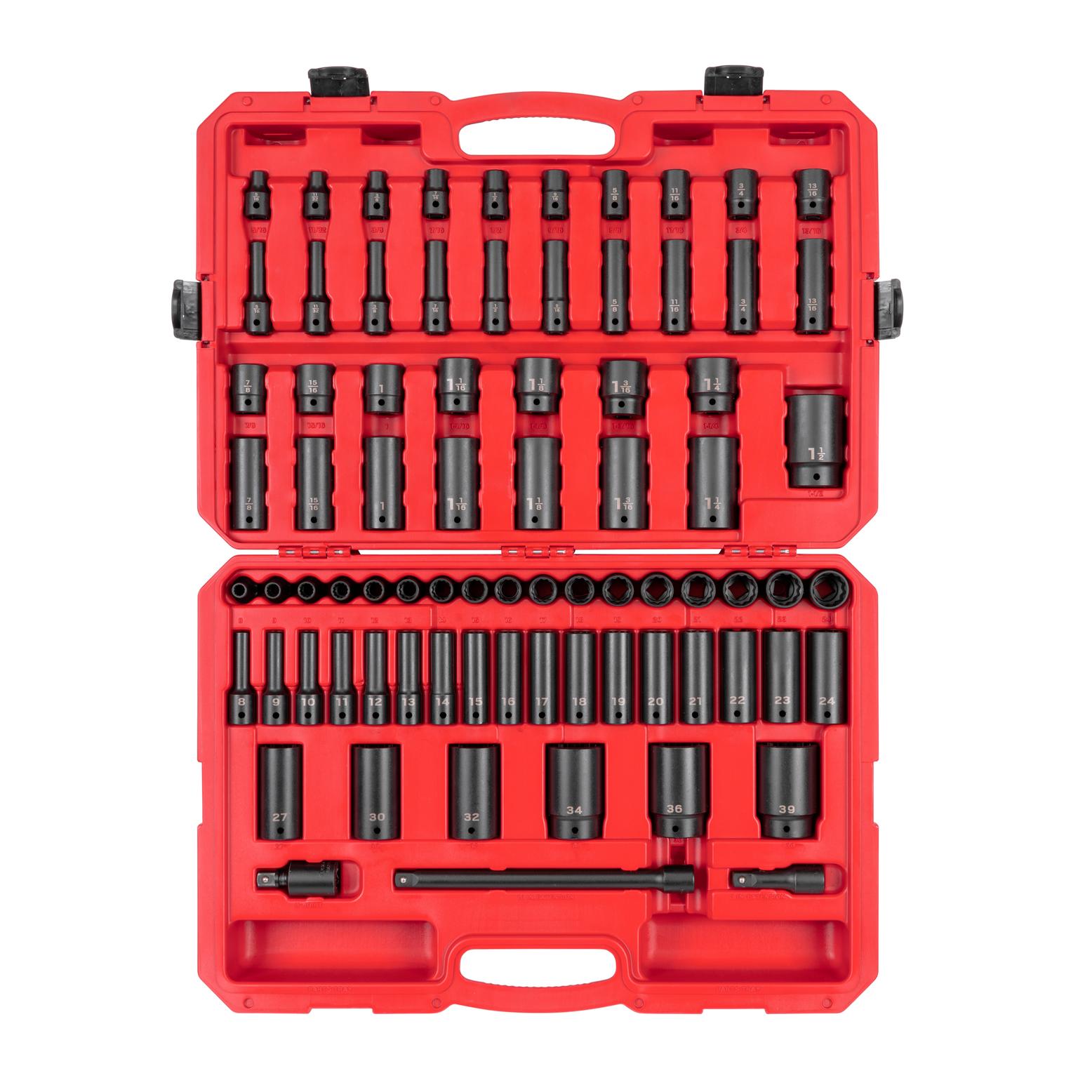 1/2 Inch Drive 12-Point Impact Socket Set with Case (78-Piece)