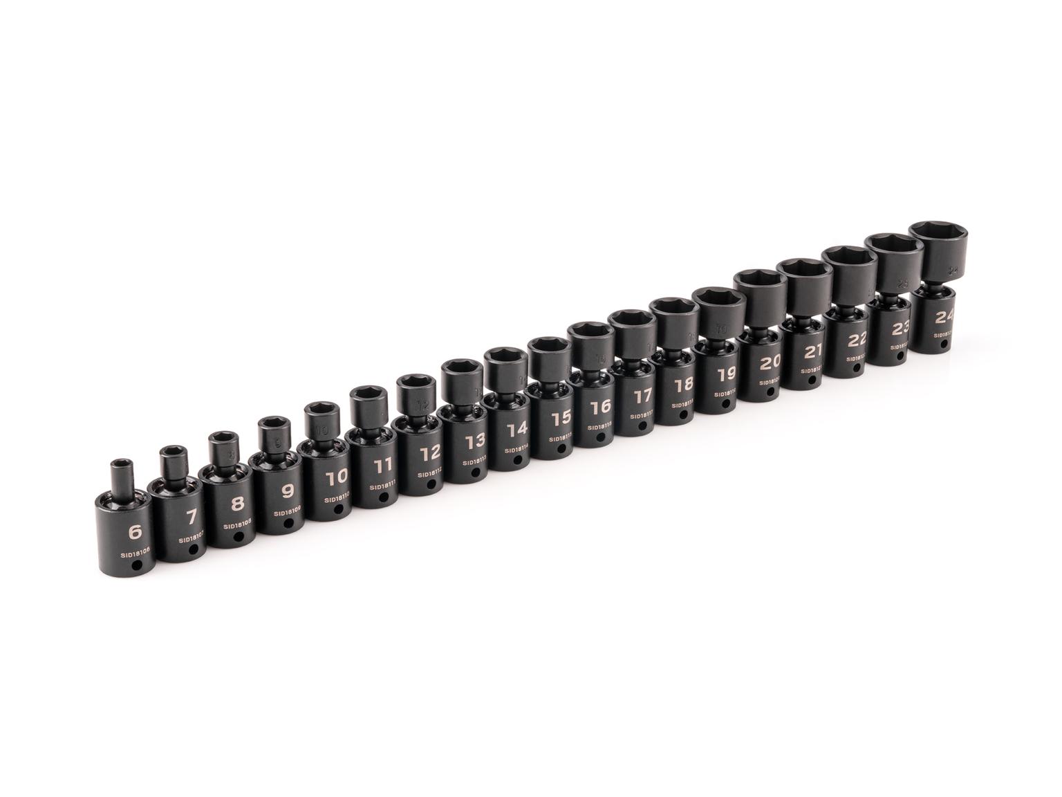3/8 Inch Drive 6-Point Universal Joint Impact Socket Set (19-Piece)