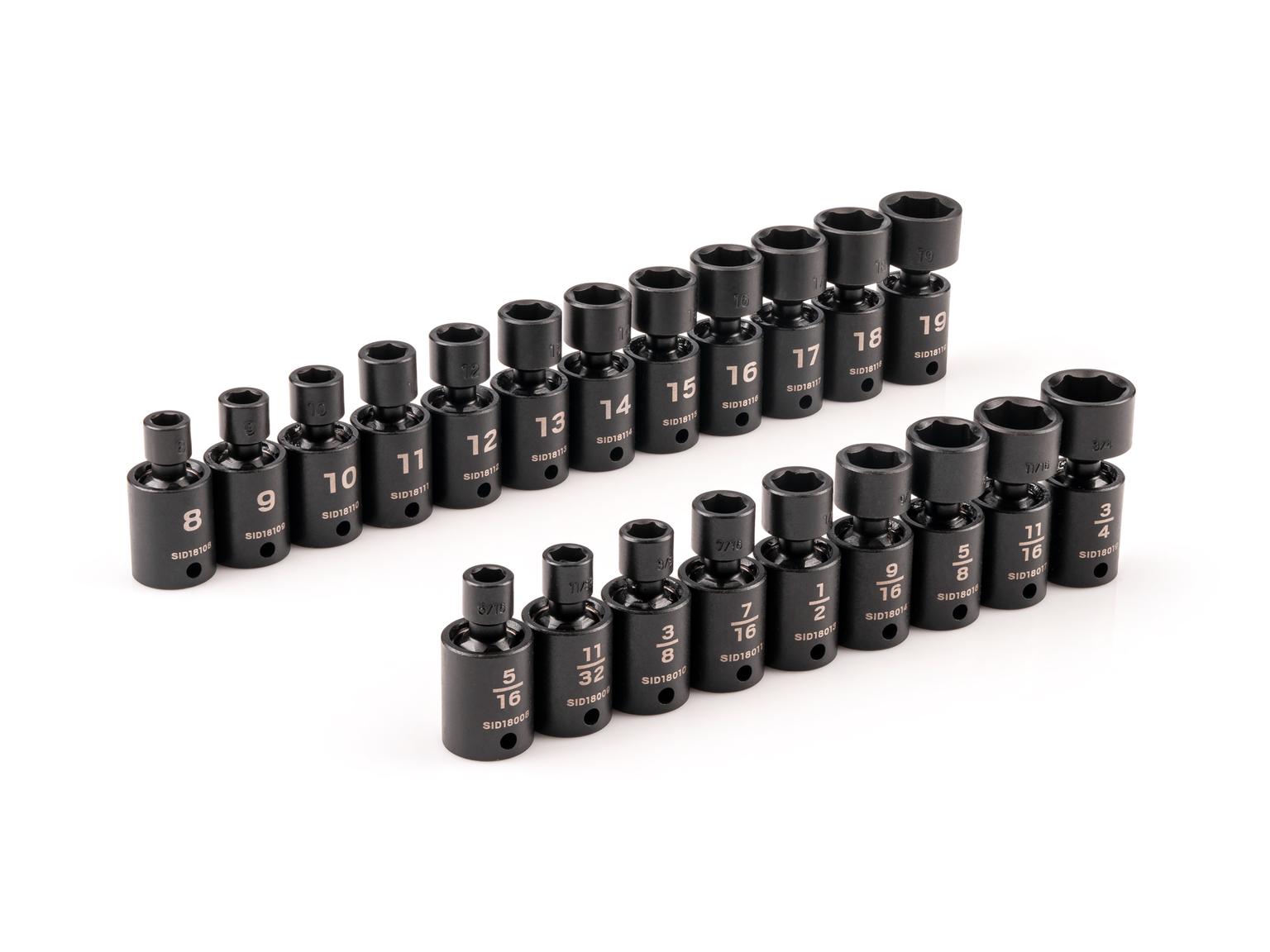 3/8 Inch Drive 6-Point Universal Joint Impact Socket Set (21-Piece)