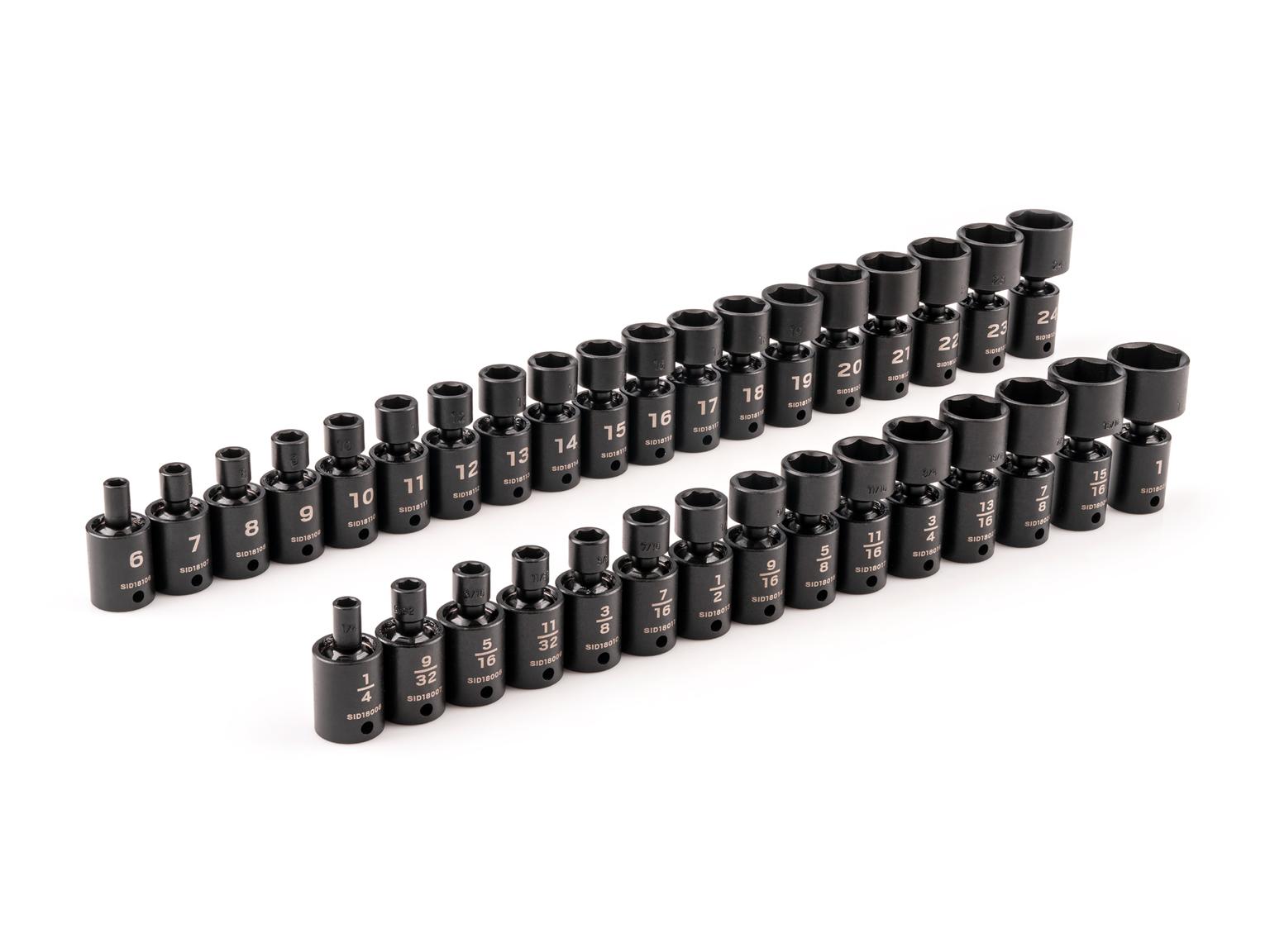 3/8 Inch Drive 6-Point Universal Joint Impact Socket Set (34-Piece)