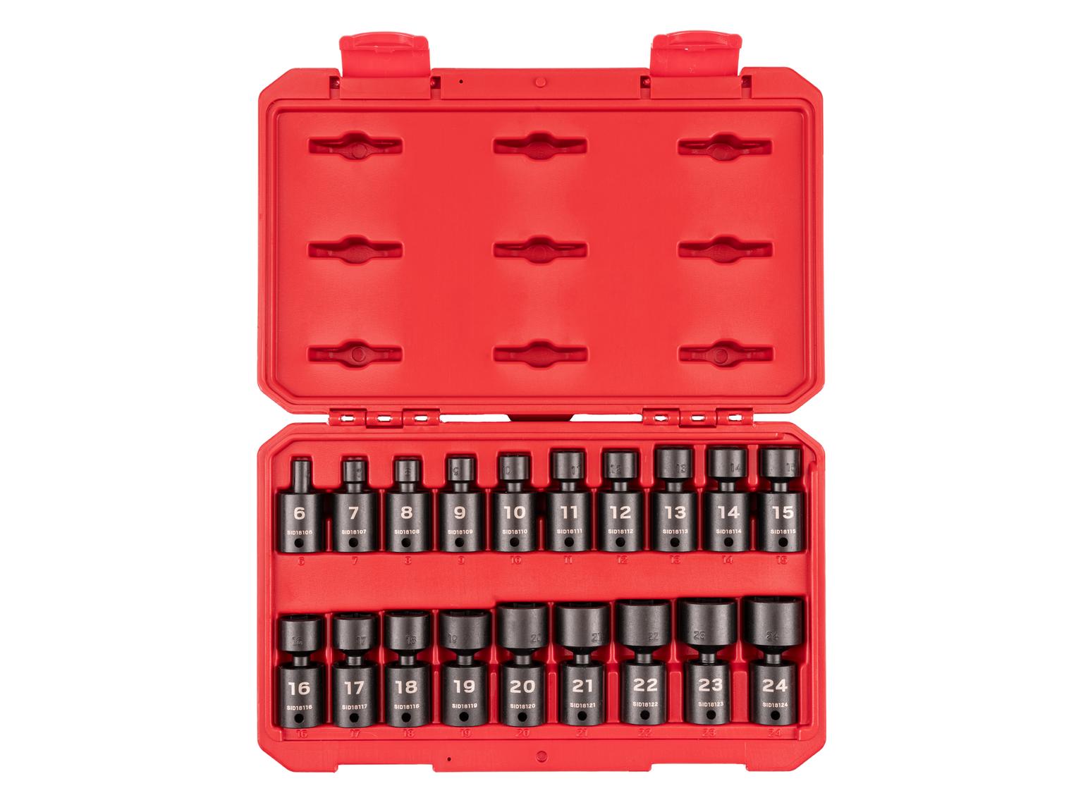 3/8 Inch Drive 6-Point Universal Joint Impact Socket Set with Case (19-Piece)