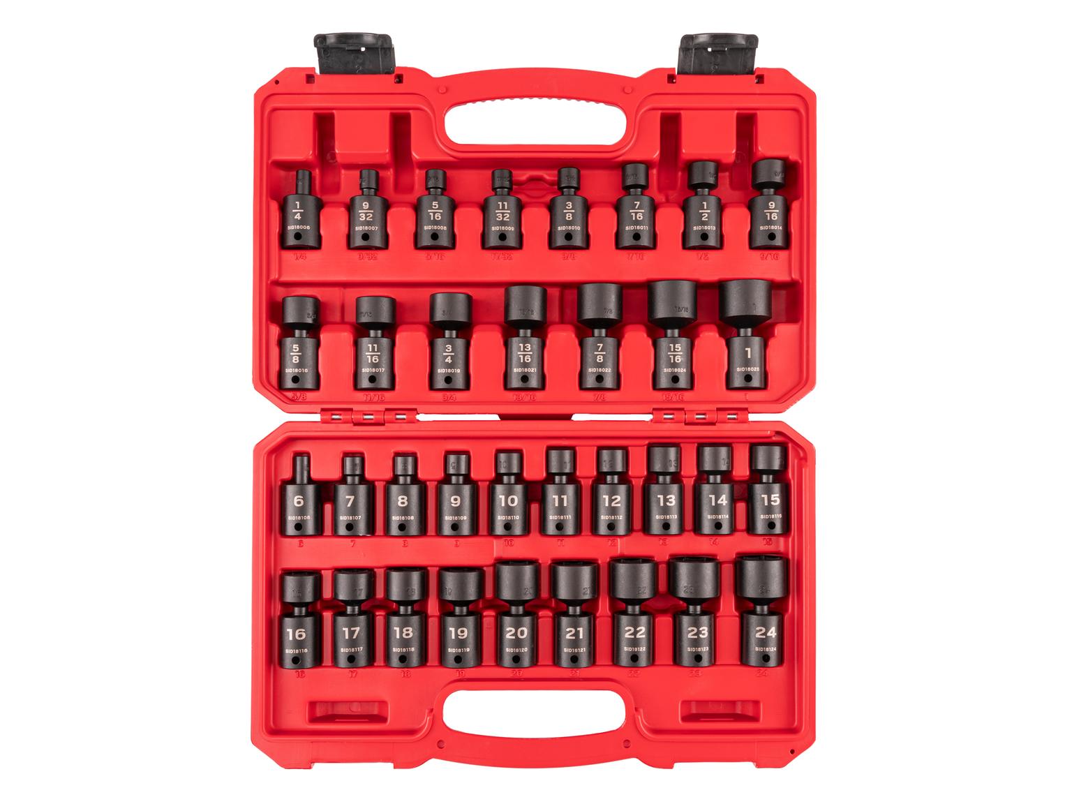 3/8 Inch Drive 6-Point Universal Joint Impact Socket Set with Case (34-Piece)