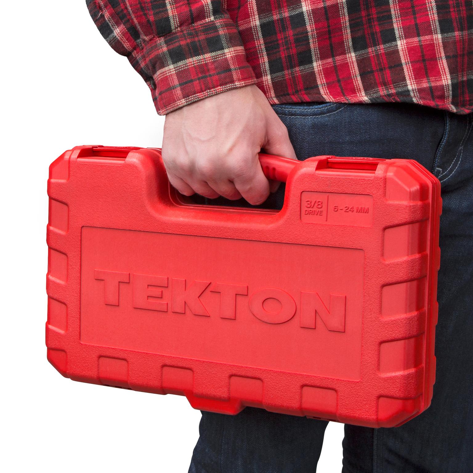 TEKTON SKT15201-D 3/8 Inch Drive 6-Point Socket and Ratchet Set, 42-Piece (6-24 mm)