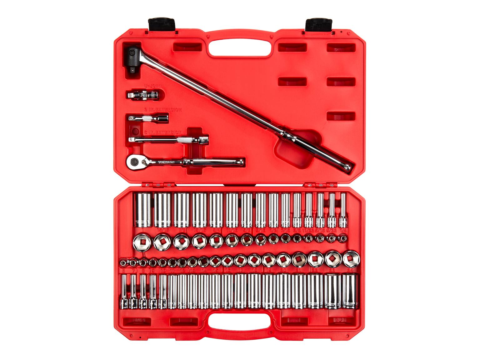 3/8 Inch Drive 6-Point Socket and Ratchet Set with Case (73-Piece)