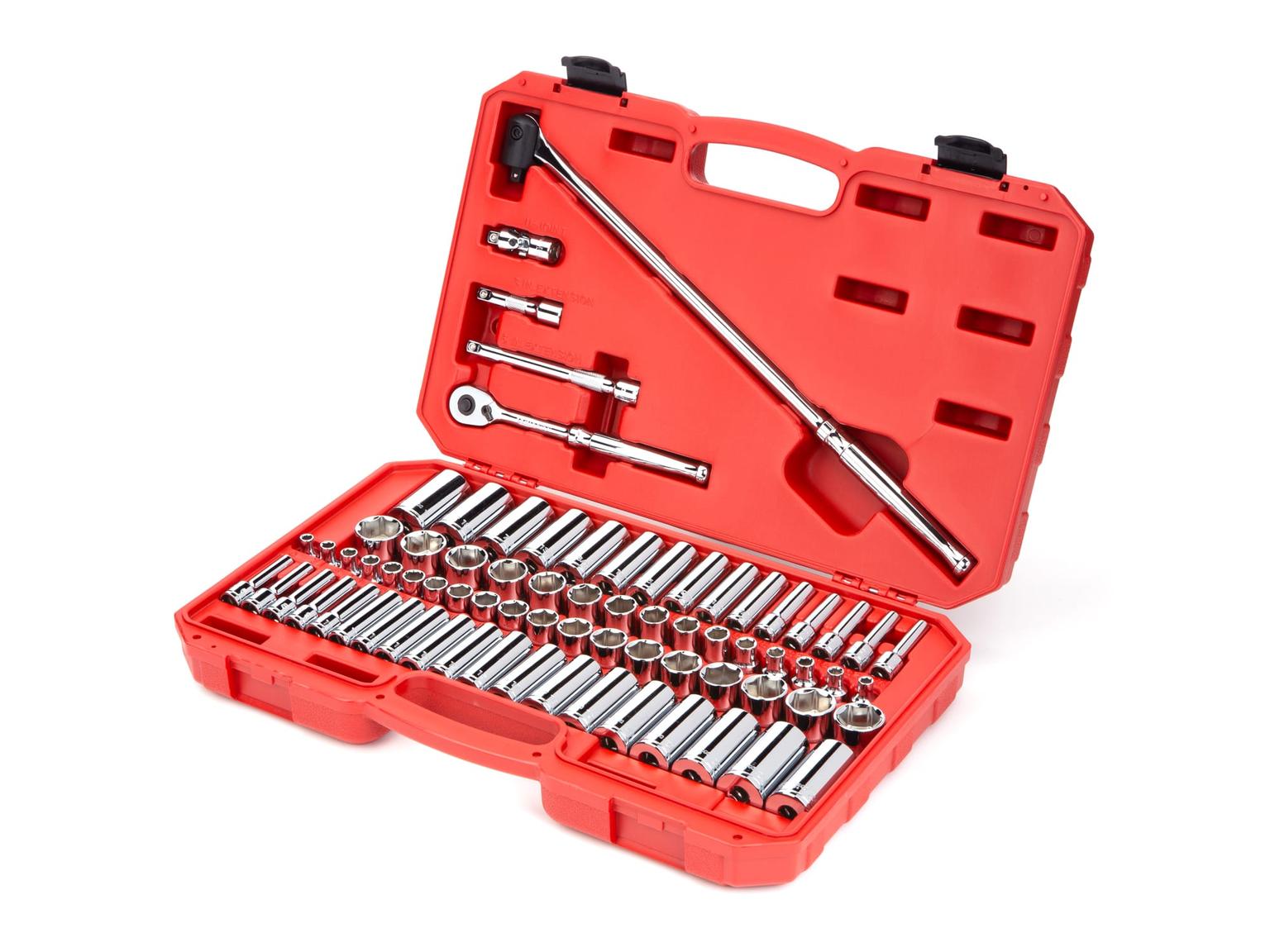 TEKTON SKT15311-D 3/8 Inch Drive 6-Point Socket and Ratchet Set, 73-Piece (1/4-1 in., 6-24 mm)