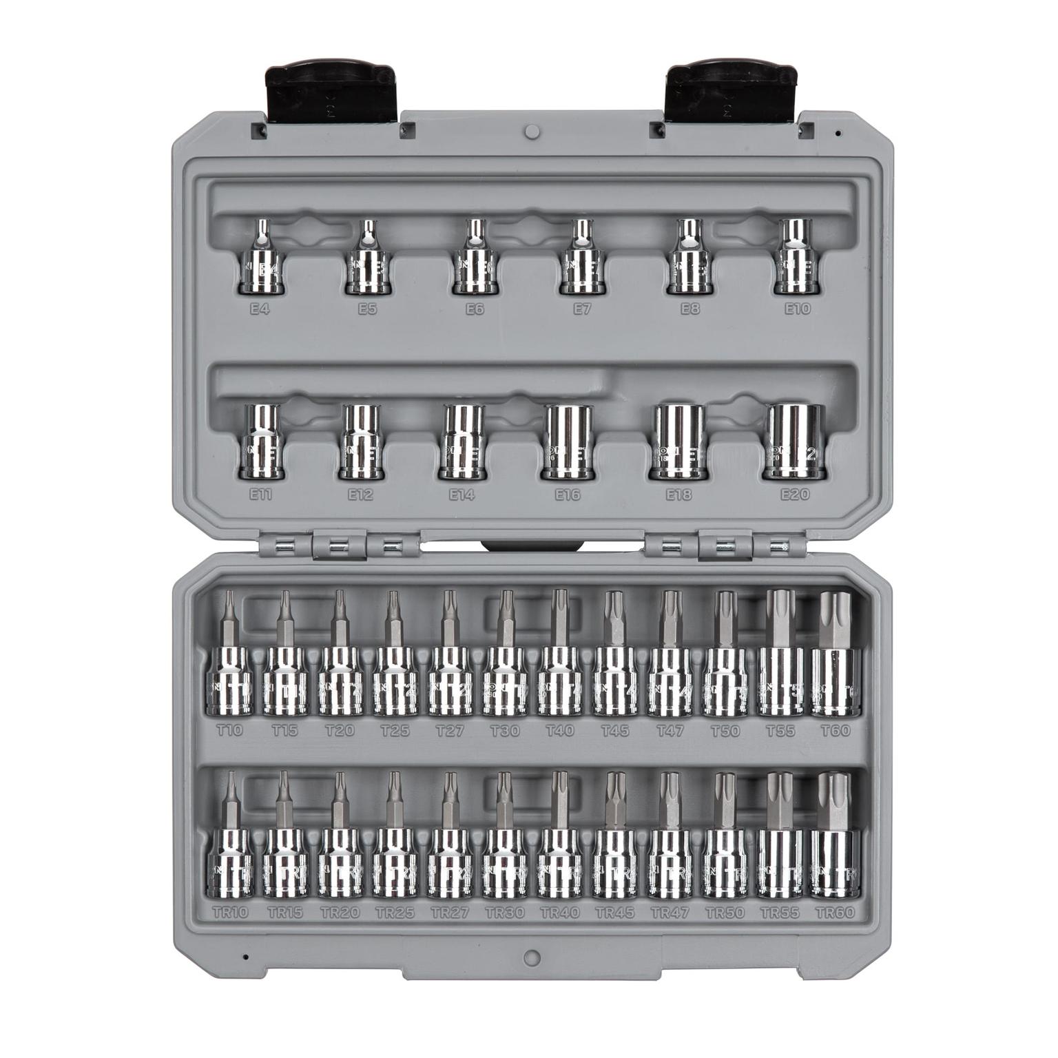 3/8 Inch Drive Torx/TR Torx Bit & External Star Socket Set with Case (36-Piece)