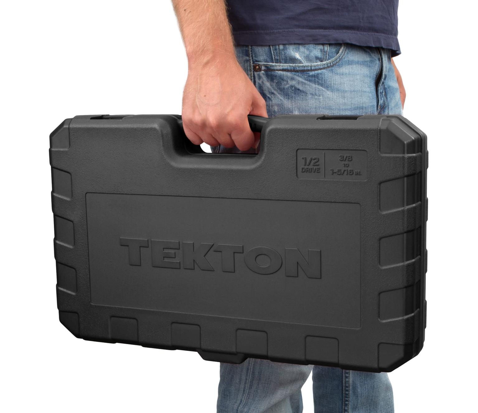 TEKTON SKT25101-D 1/2 Inch Drive 6-Point Socket and Ratchet Set, 37-Piece (3/8 - 1-5/16 in.)