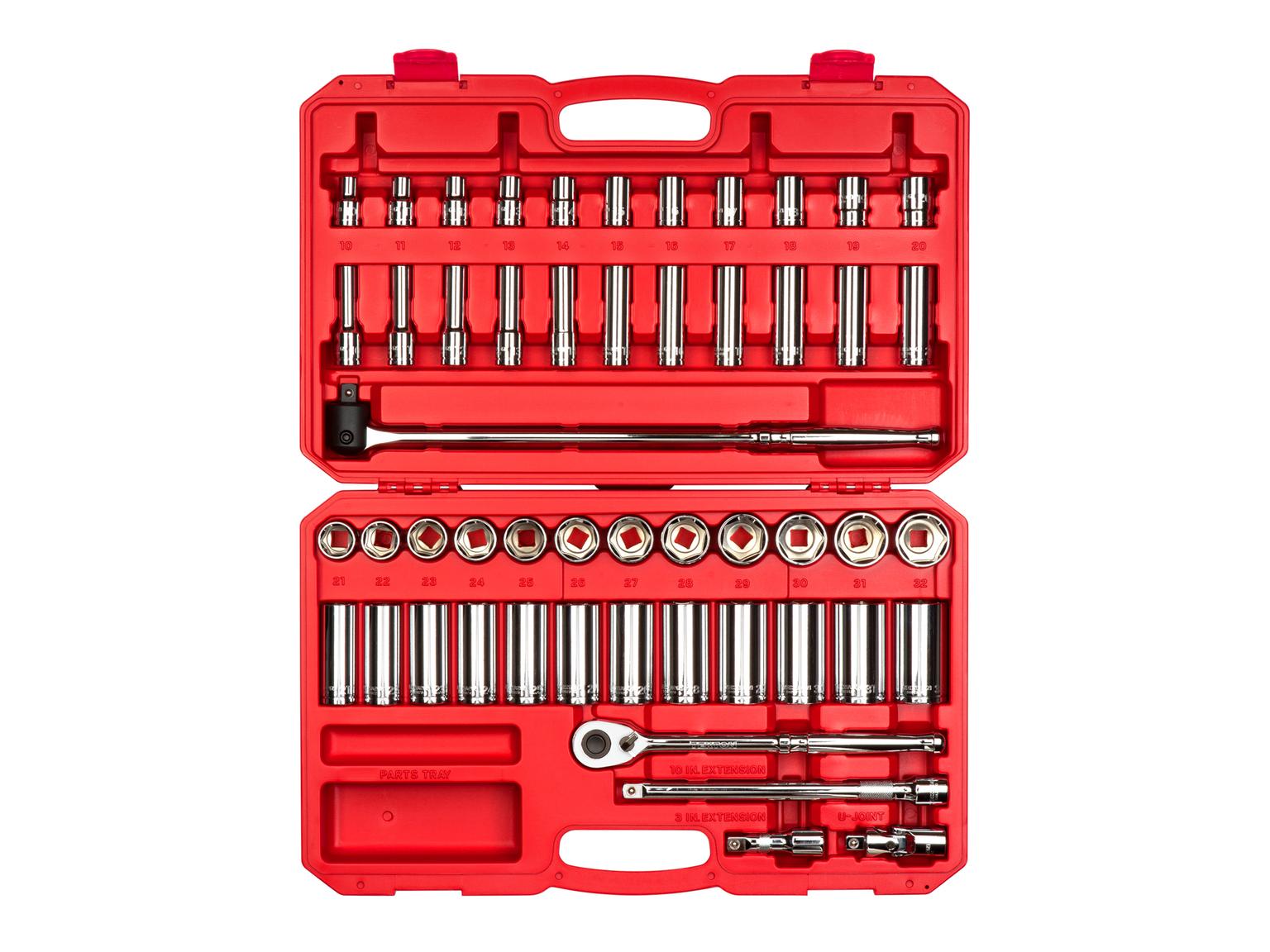 1/2 Inch Drive 6-Point Socket and Ratchet Set with Case (51-Piece)