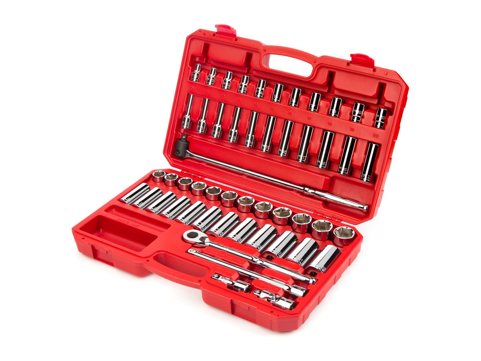 TEKTON SKT25201-D 1/2 Inch Drive 6-Point Socket and Ratchet Set, 51-Piece (10-32 mm)