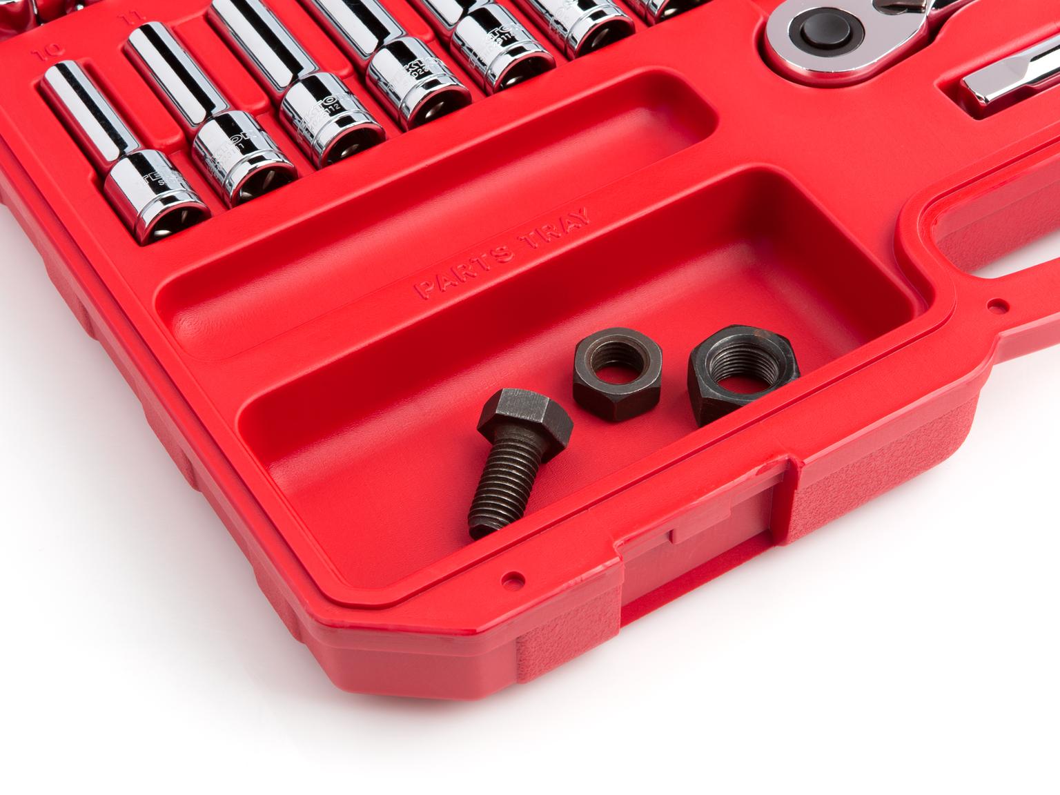 TEKTON SKT25301-D 1/2 Inch Drive 6-Point Socket and Ratchet Set, 57-Piece (3/8-1 in., 10-24 mm)